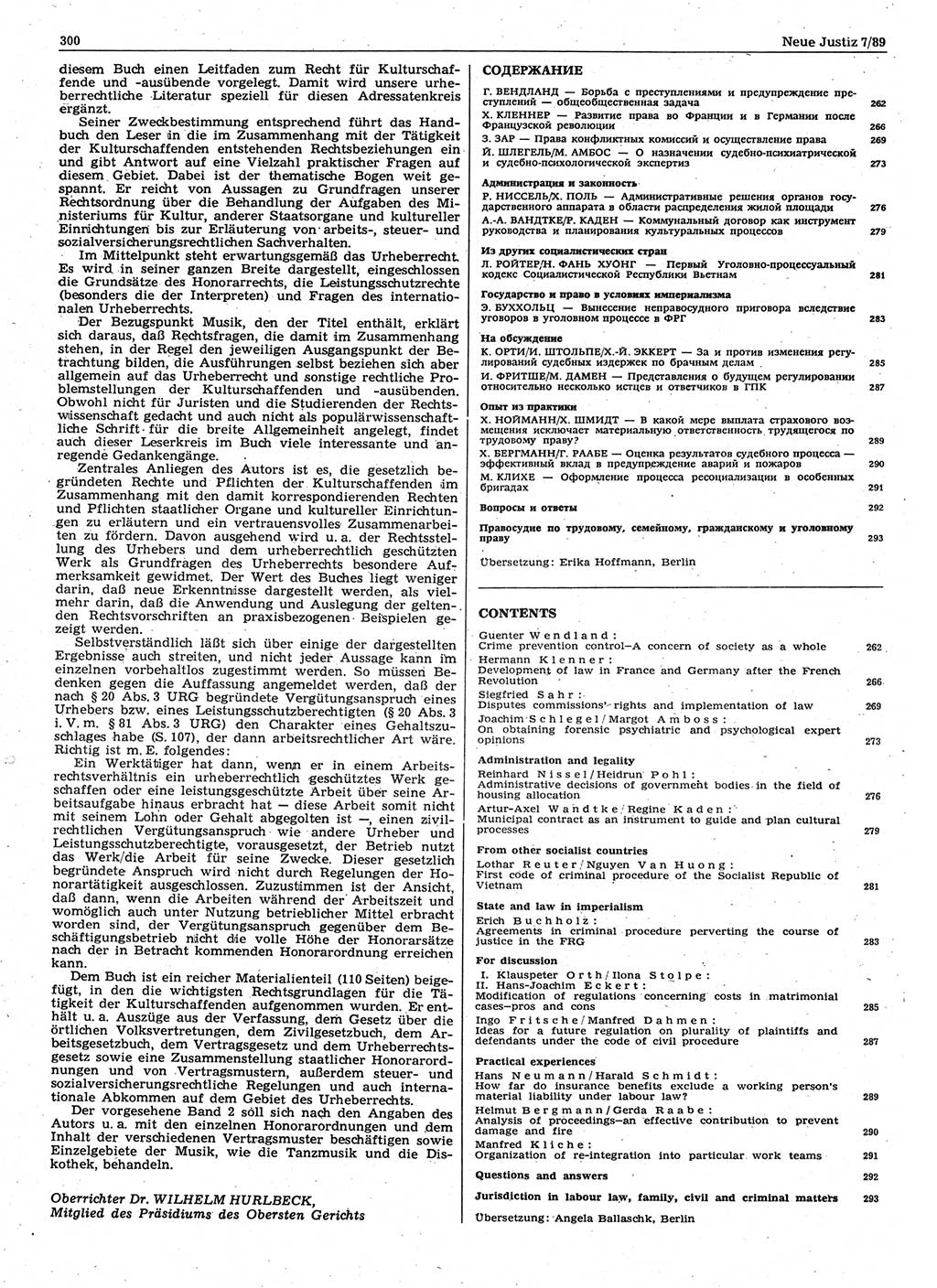 Neue Justiz (NJ), Zeitschrift für sozialistisches Recht und Gesetzlichkeit [Deutsche Demokratische Republik (DDR)], 43. Jahrgang 1989, Seite 300 (NJ DDR 1989, S. 300)