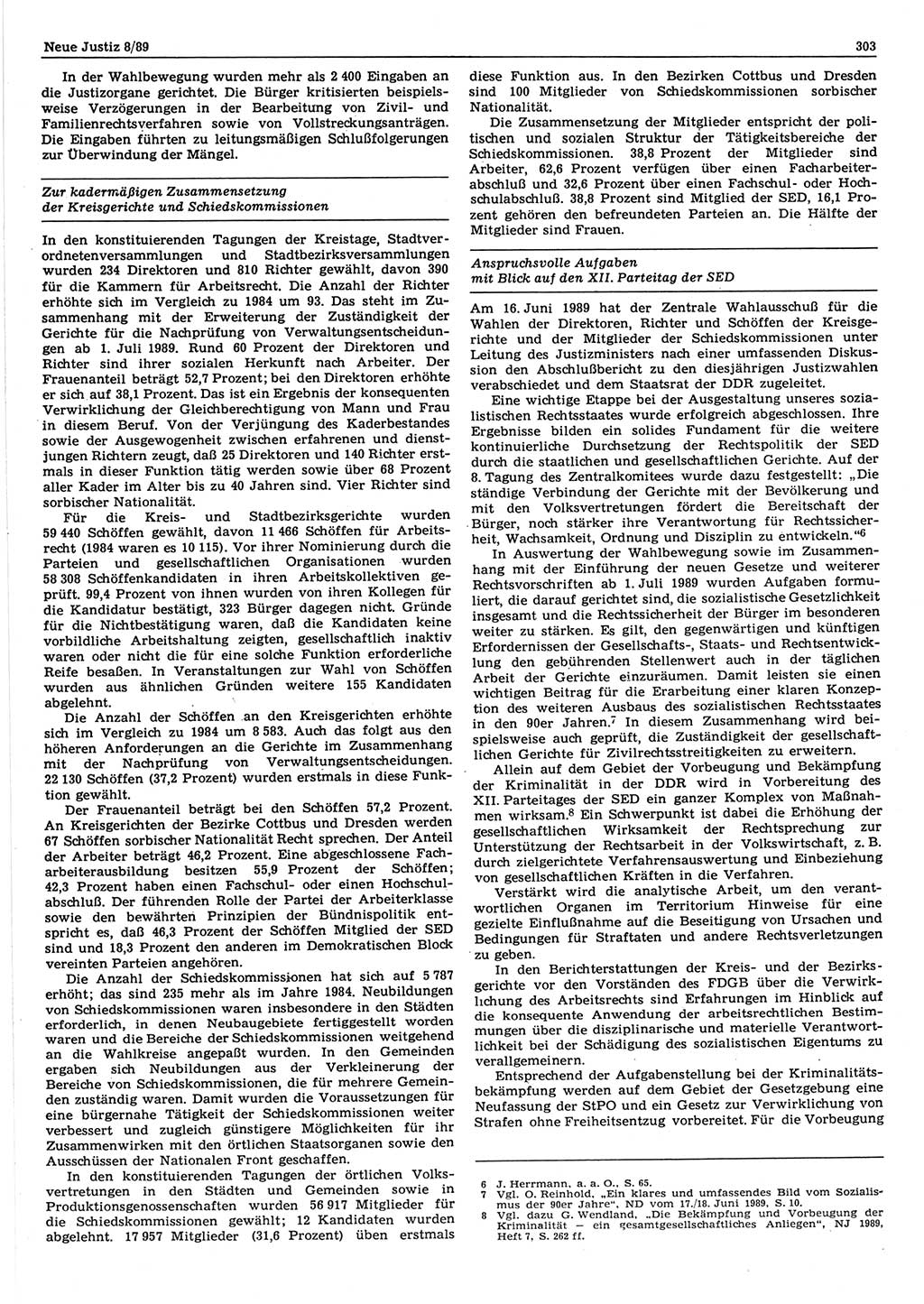 Neue Justiz (NJ), Zeitschrift für sozialistisches Recht und Gesetzlichkeit [Deutsche Demokratische Republik (DDR)], 43. Jahrgang 1989, Seite 303 (NJ DDR 1989, S. 303)