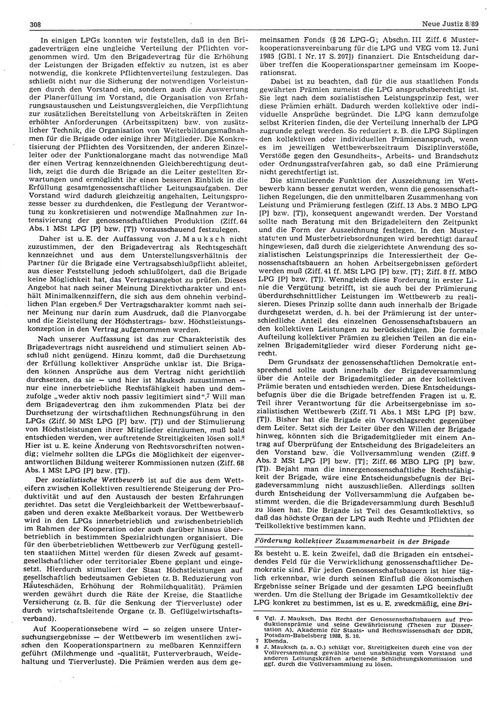 Neue Justiz (NJ), Zeitschrift für sozialistisches Recht und Gesetzlichkeit [Deutsche Demokratische Republik (DDR)], 43. Jahrgang 1989, Seite 308 (NJ DDR 1989, S. 308)