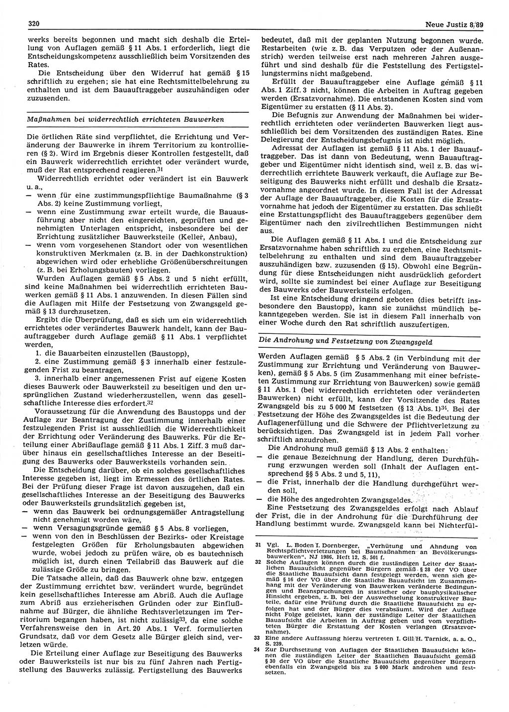 Neue Justiz (NJ), Zeitschrift für sozialistisches Recht und Gesetzlichkeit [Deutsche Demokratische Republik (DDR)], 43. Jahrgang 1989, Seite 320 (NJ DDR 1989, S. 320)