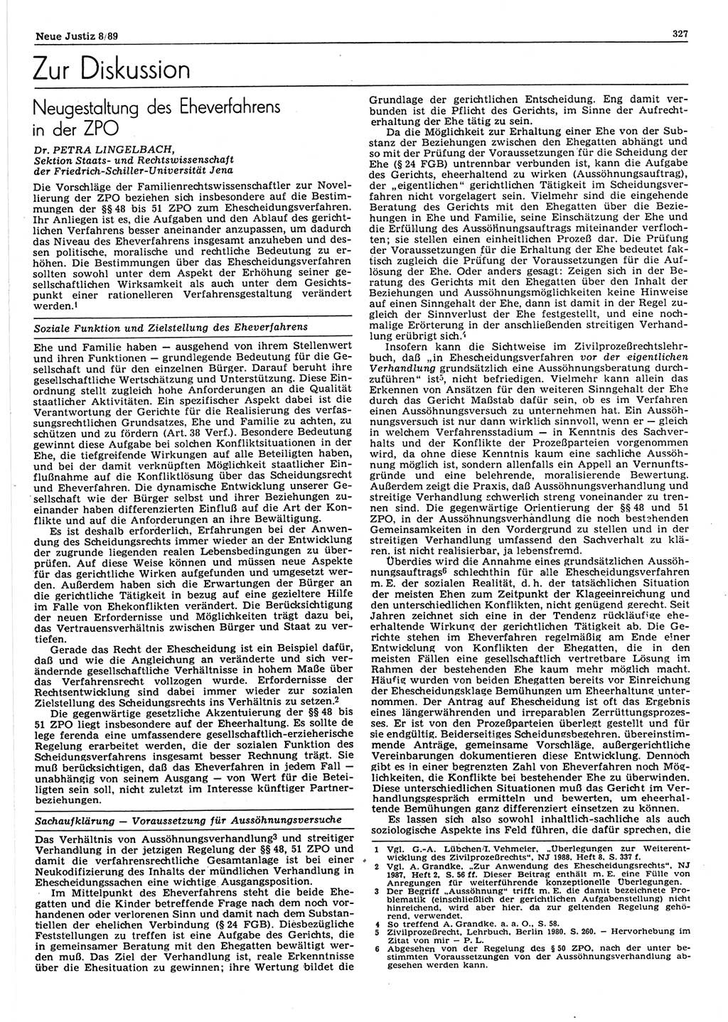 Neue Justiz (NJ), Zeitschrift für sozialistisches Recht und Gesetzlichkeit [Deutsche Demokratische Republik (DDR)], 43. Jahrgang 1989, Seite 327 (NJ DDR 1989, S. 327)