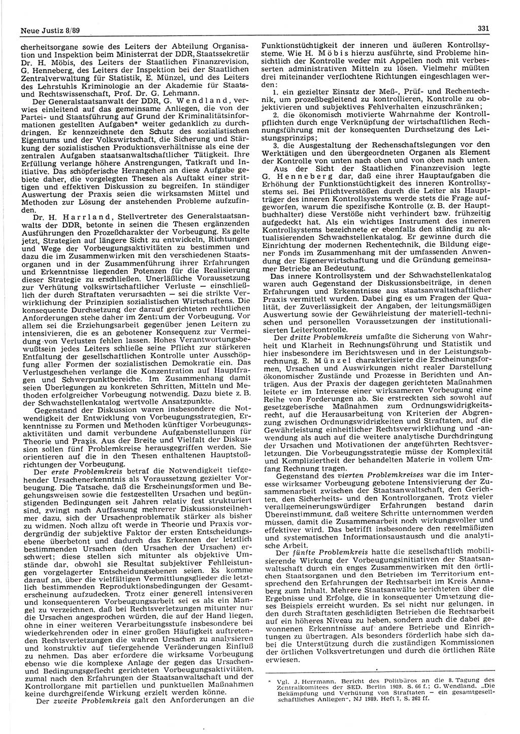 Neue Justiz (NJ), Zeitschrift für sozialistisches Recht und Gesetzlichkeit [Deutsche Demokratische Republik (DDR)], 43. Jahrgang 1989, Seite 331 (NJ DDR 1989, S. 331)
