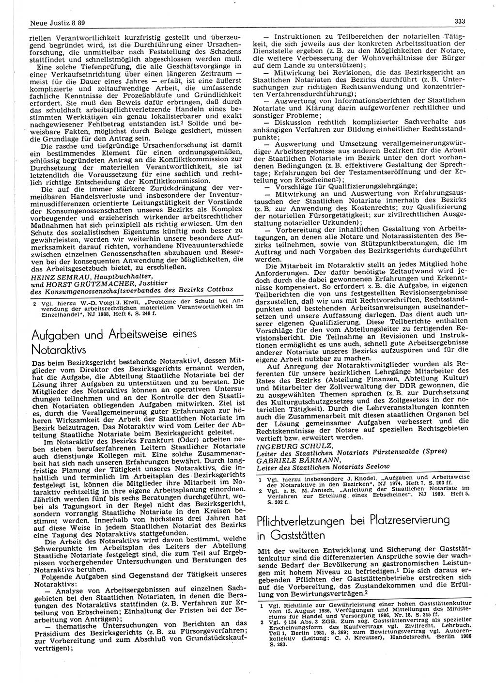 Neue Justiz (NJ), Zeitschrift für sozialistisches Recht und Gesetzlichkeit [Deutsche Demokratische Republik (DDR)], 43. Jahrgang 1989, Seite 333 (NJ DDR 1989, S. 333)