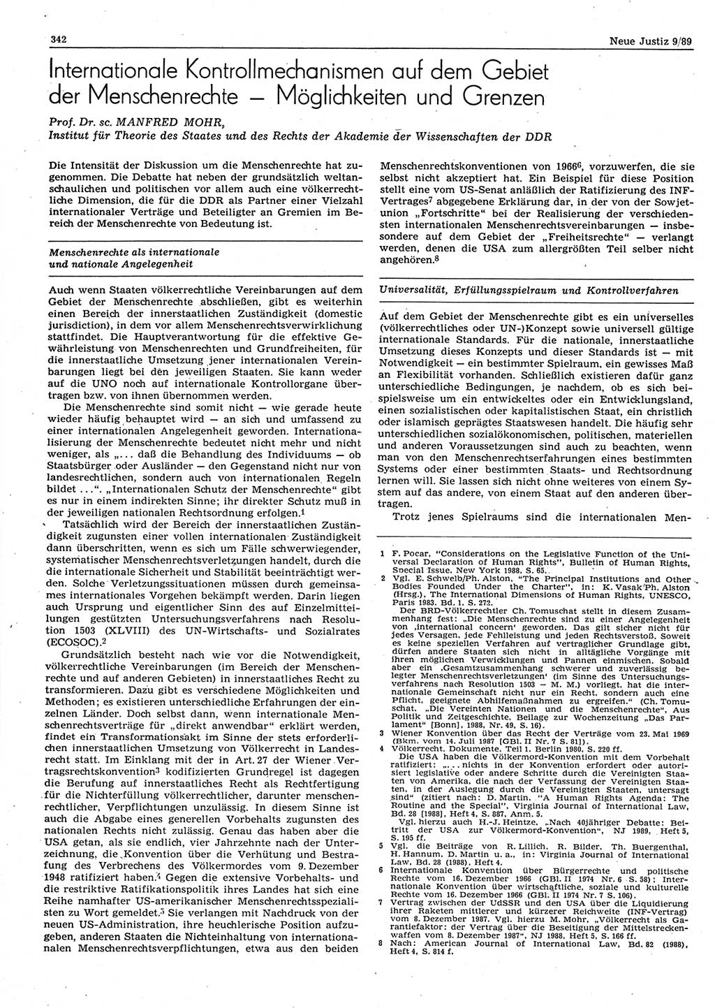 Neue Justiz (NJ), Zeitschrift für sozialistisches Recht und Gesetzlichkeit [Deutsche Demokratische Republik (DDR)], 43. Jahrgang 1989, Seite 342 (NJ DDR 1989, S. 342)