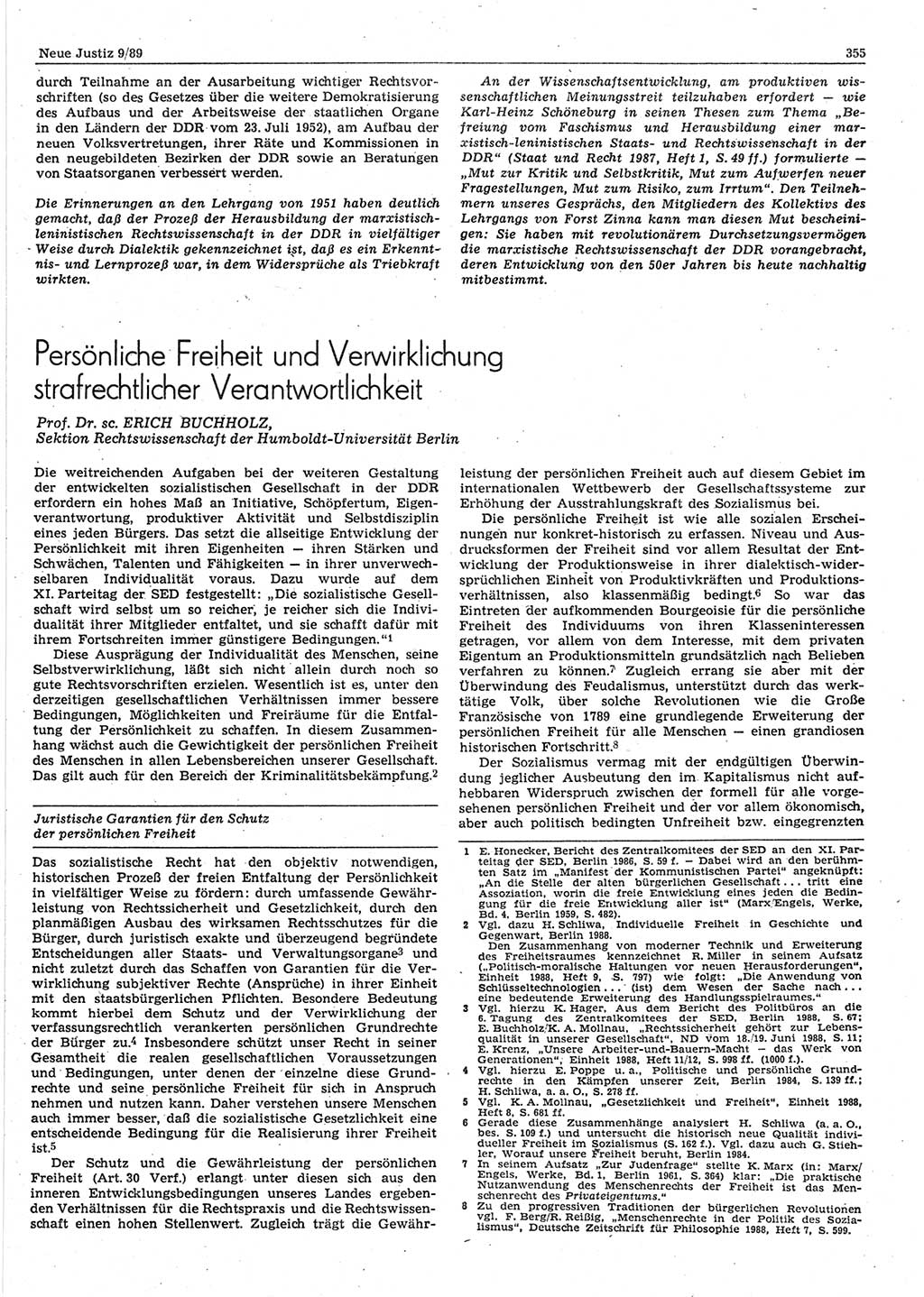 Neue Justiz (NJ), Zeitschrift für sozialistisches Recht und Gesetzlichkeit [Deutsche Demokratische Republik (DDR)], 43. Jahrgang 1989, Seite 355 (NJ DDR 1989, S. 355)
