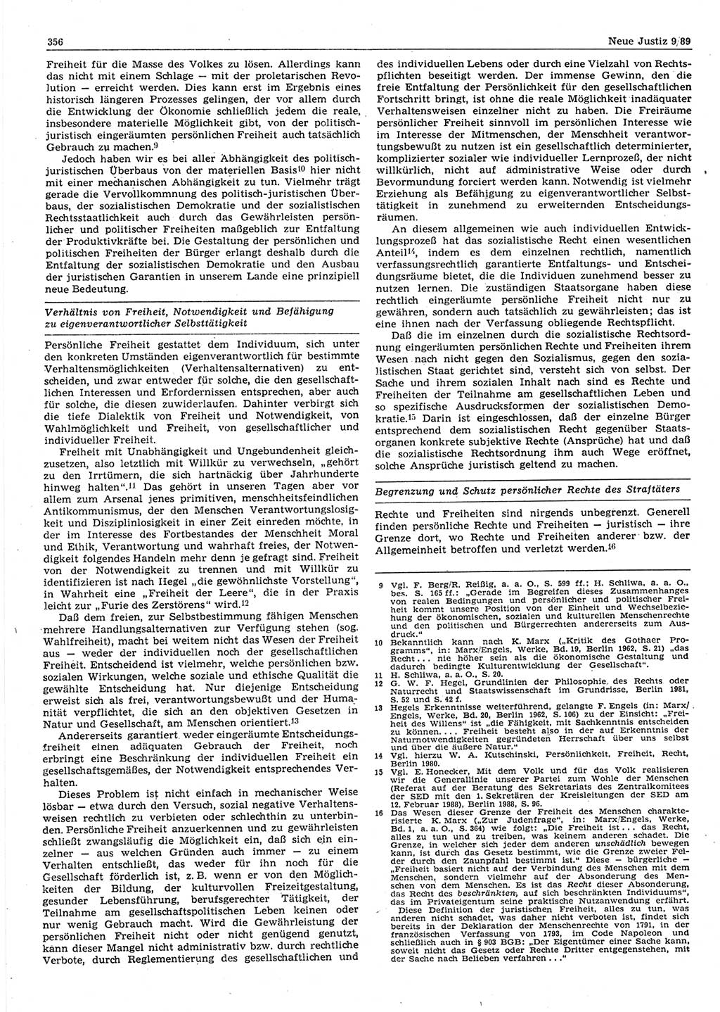 Neue Justiz (NJ), Zeitschrift für sozialistisches Recht und Gesetzlichkeit [Deutsche Demokratische Republik (DDR)], 43. Jahrgang 1989, Seite 356 (NJ DDR 1989, S. 356)