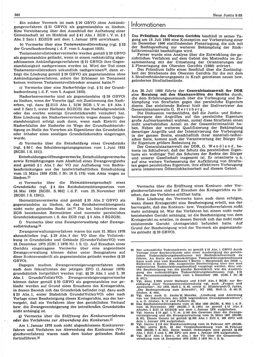 Neue Justiz (NJ), Zeitschrift für sozialistisches Recht und Gesetzlichkeit [Deutsche Demokratische Republik (DDR)], 43. Jahrgang 1989, Seite 362 (NJ DDR 1989, S. 362)