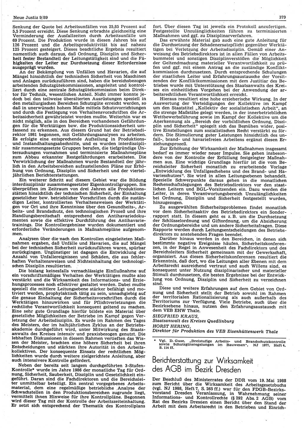 Neue Justiz (NJ), Zeitschrift für sozialistisches Recht und Gesetzlichkeit [Deutsche Demokratische Republik (DDR)], 43. Jahrgang 1989, Seite 379 (NJ DDR 1989, S. 379)