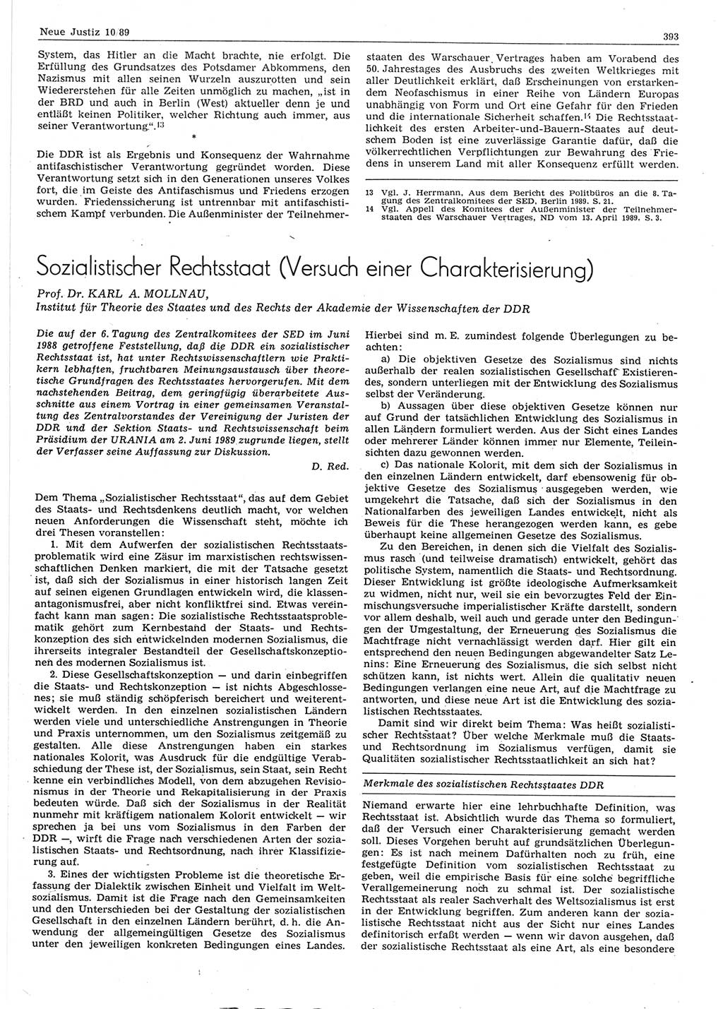 Neue Justiz (NJ), Zeitschrift für sozialistisches Recht und Gesetzlichkeit [Deutsche Demokratische Republik (DDR)], 43. Jahrgang 1989, Seite 393 (NJ DDR 1989, S. 393)