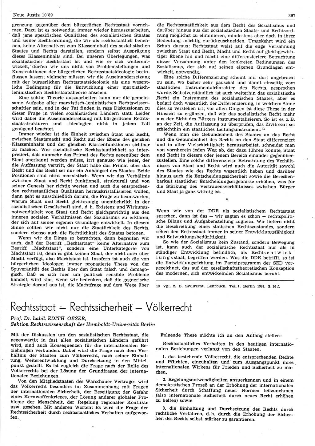 Neue Justiz (NJ), Zeitschrift für sozialistisches Recht und Gesetzlichkeit [Deutsche Demokratische Republik (DDR)], 43. Jahrgang 1989, Seite 397 (NJ DDR 1989, S. 397)