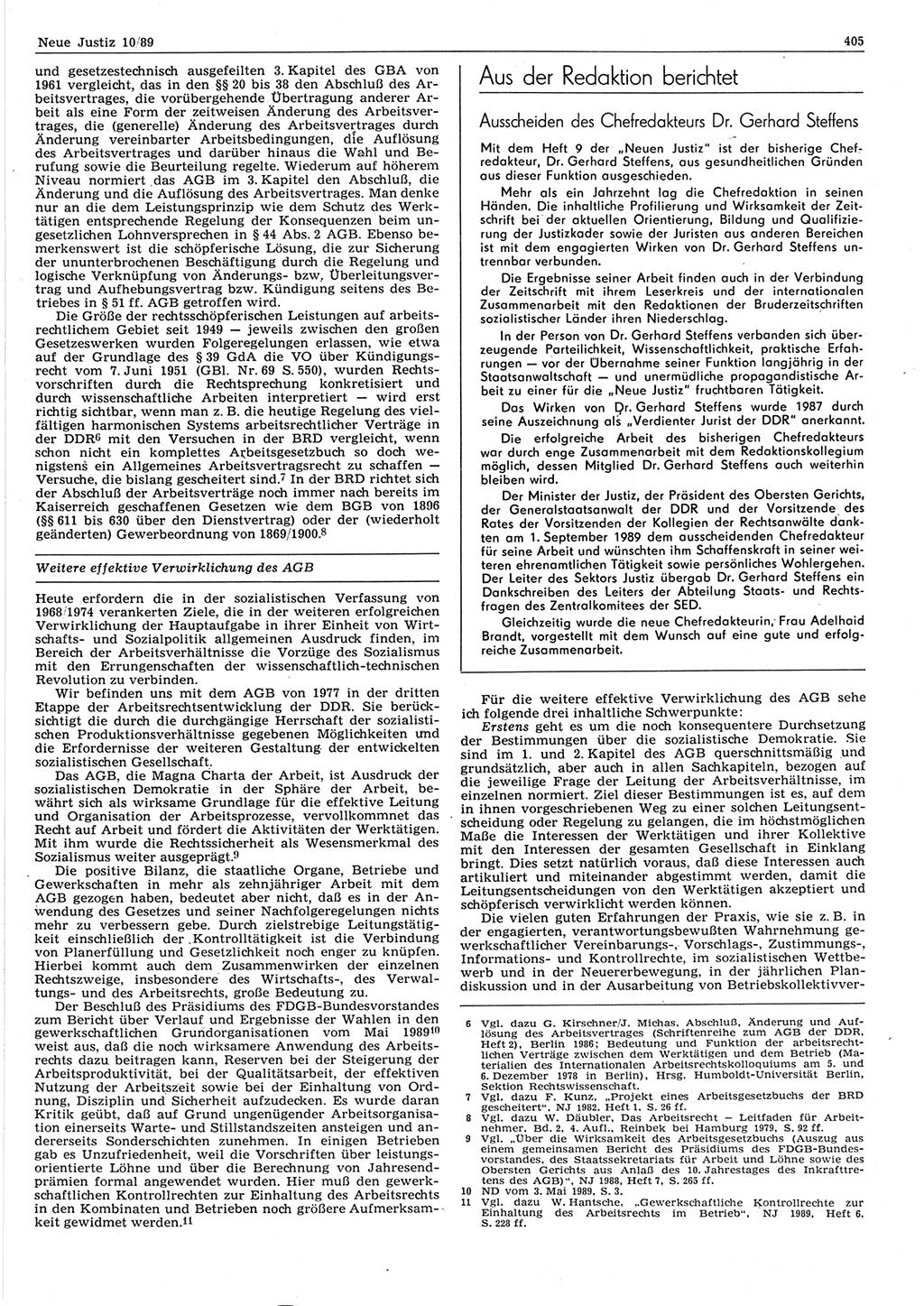 Neue Justiz (NJ), Zeitschrift für sozialistisches Recht und Gesetzlichkeit [Deutsche Demokratische Republik (DDR)], 43. Jahrgang 1989, Seite 405 (NJ DDR 1989, S. 405)