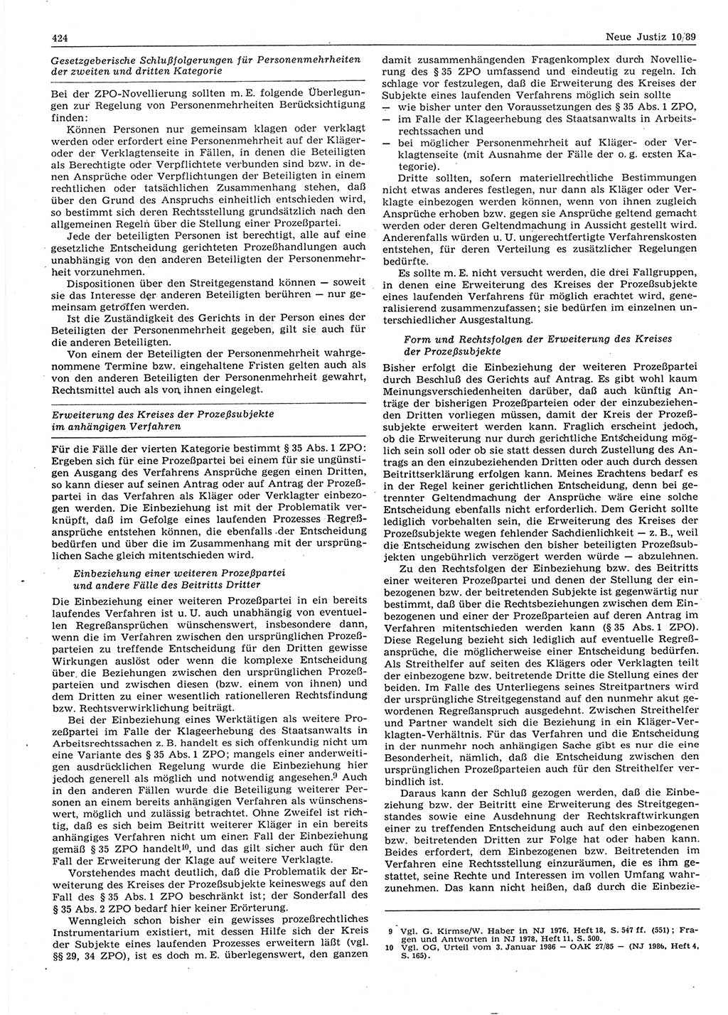 Neue Justiz (NJ), Zeitschrift für sozialistisches Recht und Gesetzlichkeit [Deutsche Demokratische Republik (DDR)], 43. Jahrgang 1989, Seite 424 (NJ DDR 1989, S. 424)