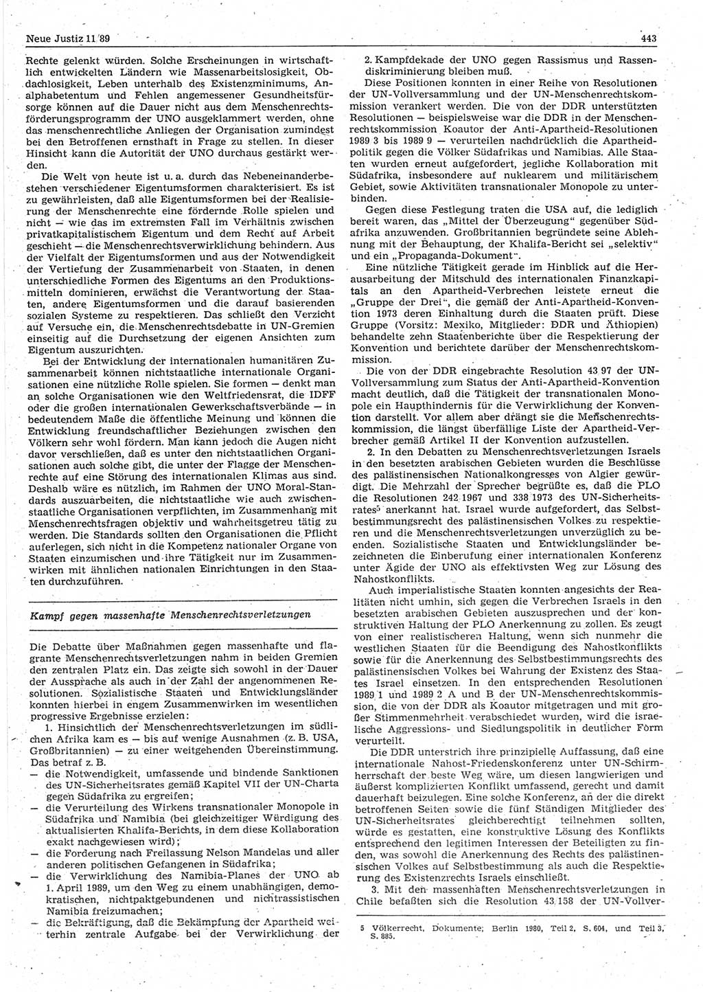 Neue Justiz (NJ), Zeitschrift für sozialistisches Recht und Gesetzlichkeit [Deutsche Demokratische Republik (DDR)], 43. Jahrgang 1989, Seite 443 (NJ DDR 1989, S. 443)