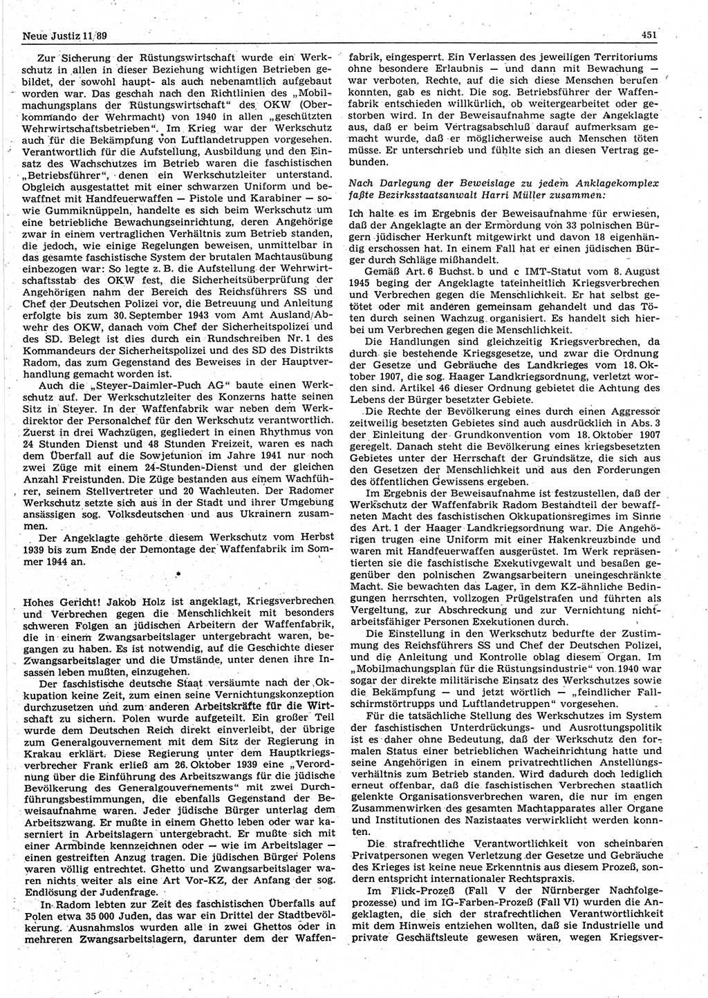 Neue Justiz (NJ), Zeitschrift für sozialistisches Recht und Gesetzlichkeit [Deutsche Demokratische Republik (DDR)], 43. Jahrgang 1989, Seite 451 (NJ DDR 1989, S. 451)