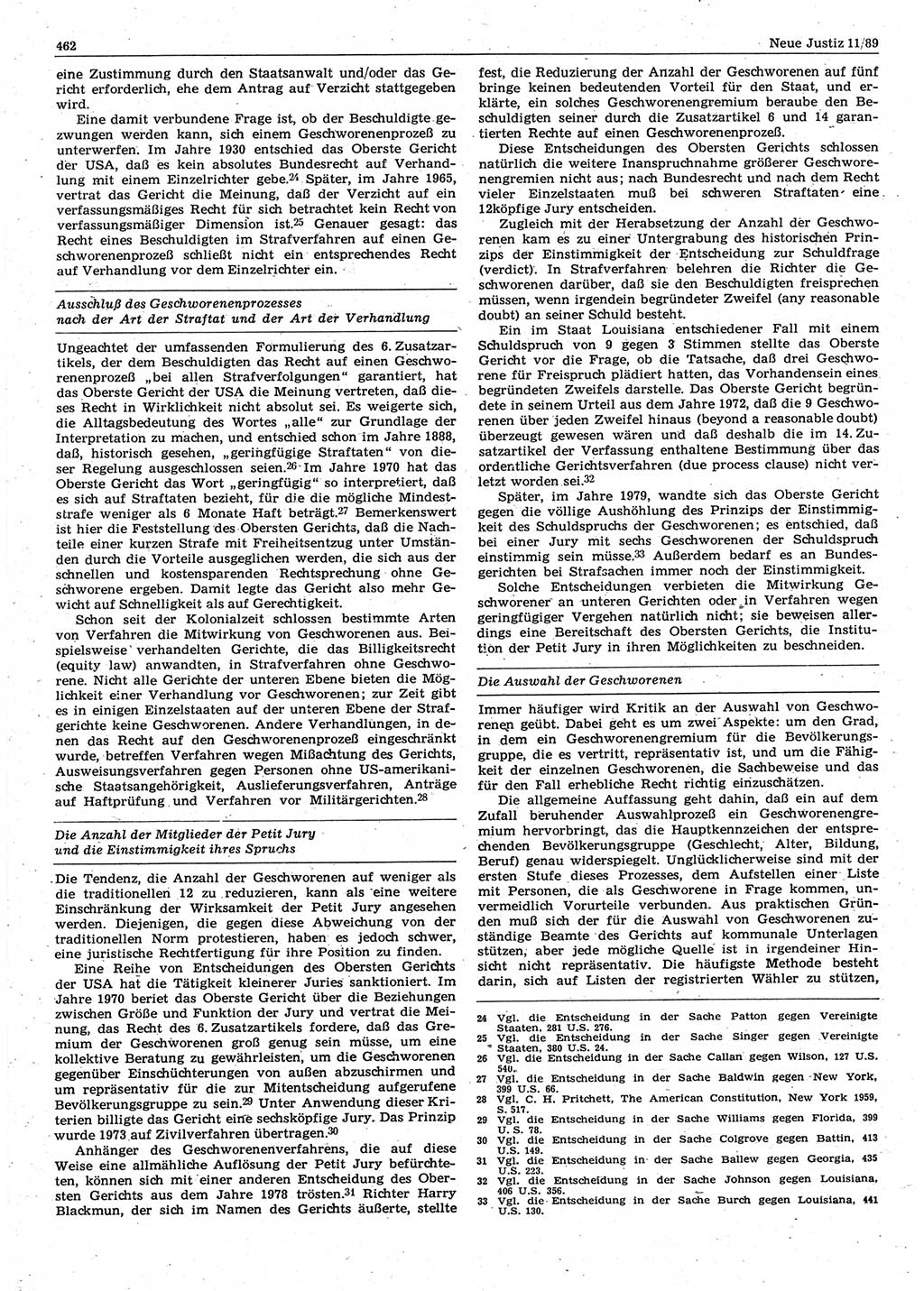 Neue Justiz (NJ), Zeitschrift für sozialistisches Recht und Gesetzlichkeit [Deutsche Demokratische Republik (DDR)], 43. Jahrgang 1989, Seite 462 (NJ DDR 1989, S. 462)