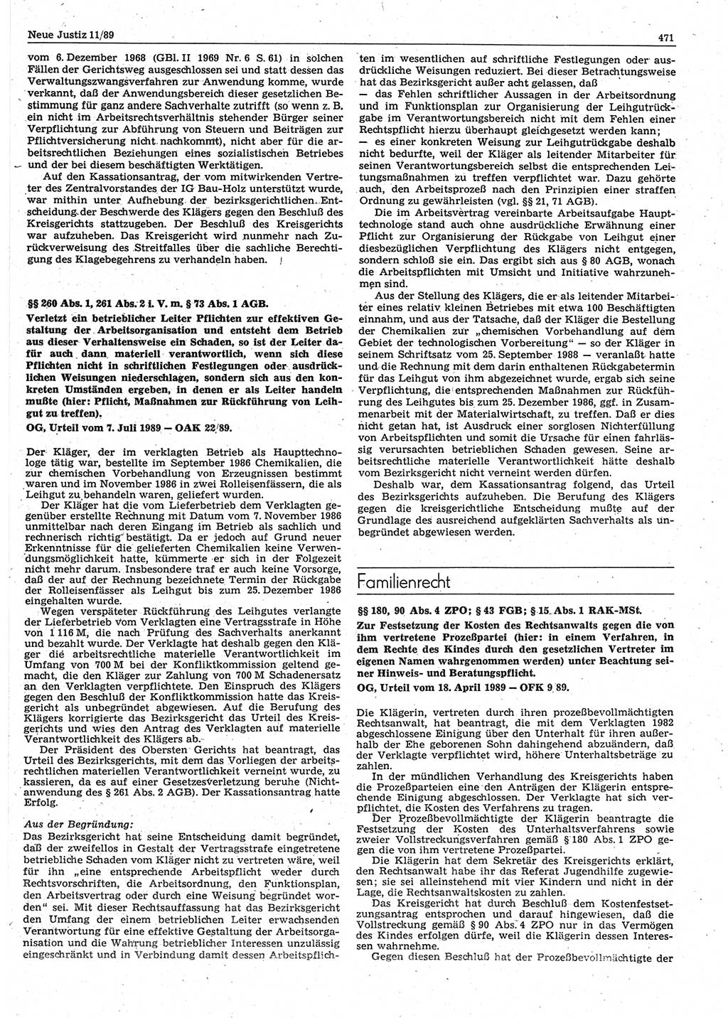 Neue Justiz (NJ), Zeitschrift für sozialistisches Recht und Gesetzlichkeit [Deutsche Demokratische Republik (DDR)], 43. Jahrgang 1989, Seite 471 (NJ DDR 1989, S. 471)