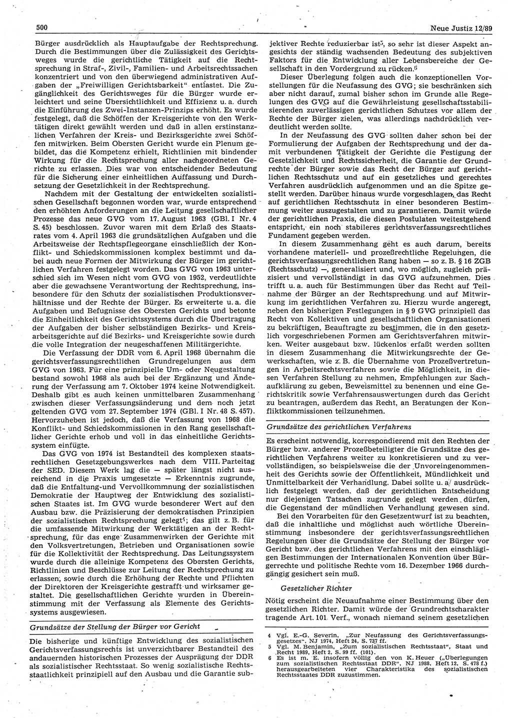 Neue Justiz (NJ), Zeitschrift für sozialistisches Recht und Gesetzlichkeit [Deutsche Demokratische Republik (DDR)], 43. Jahrgang 1989, Seite 500 (NJ DDR 1989, S. 500)