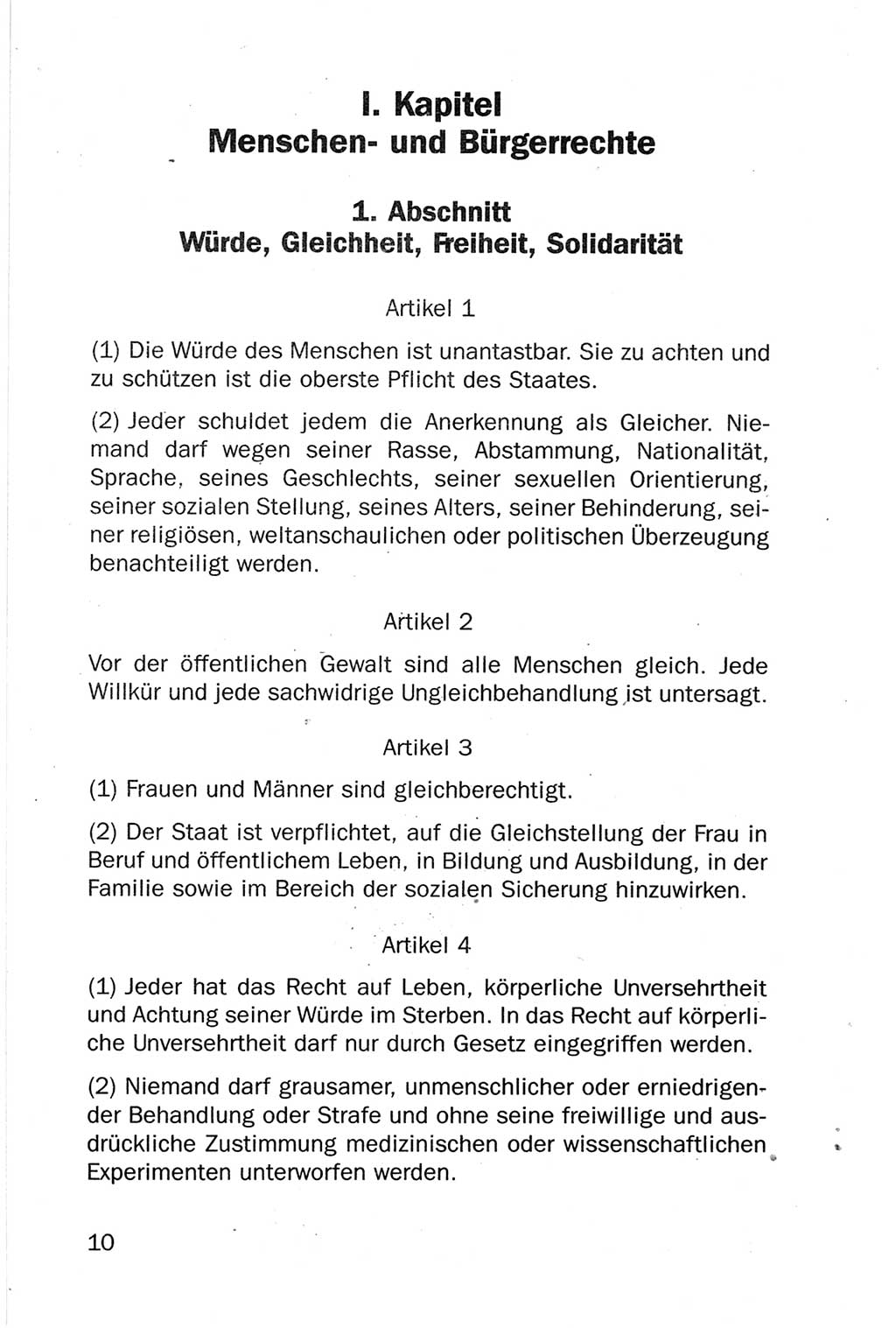 Entwurf Verfassung der Deutschen Demokratischen Republik (DDR), Arbeitsgruppe "Neue Verfassung der DDR" des Runden Tisches, Berlin 1990, Seite 10 (Entw. Verf. DDR 1990, S. 10)