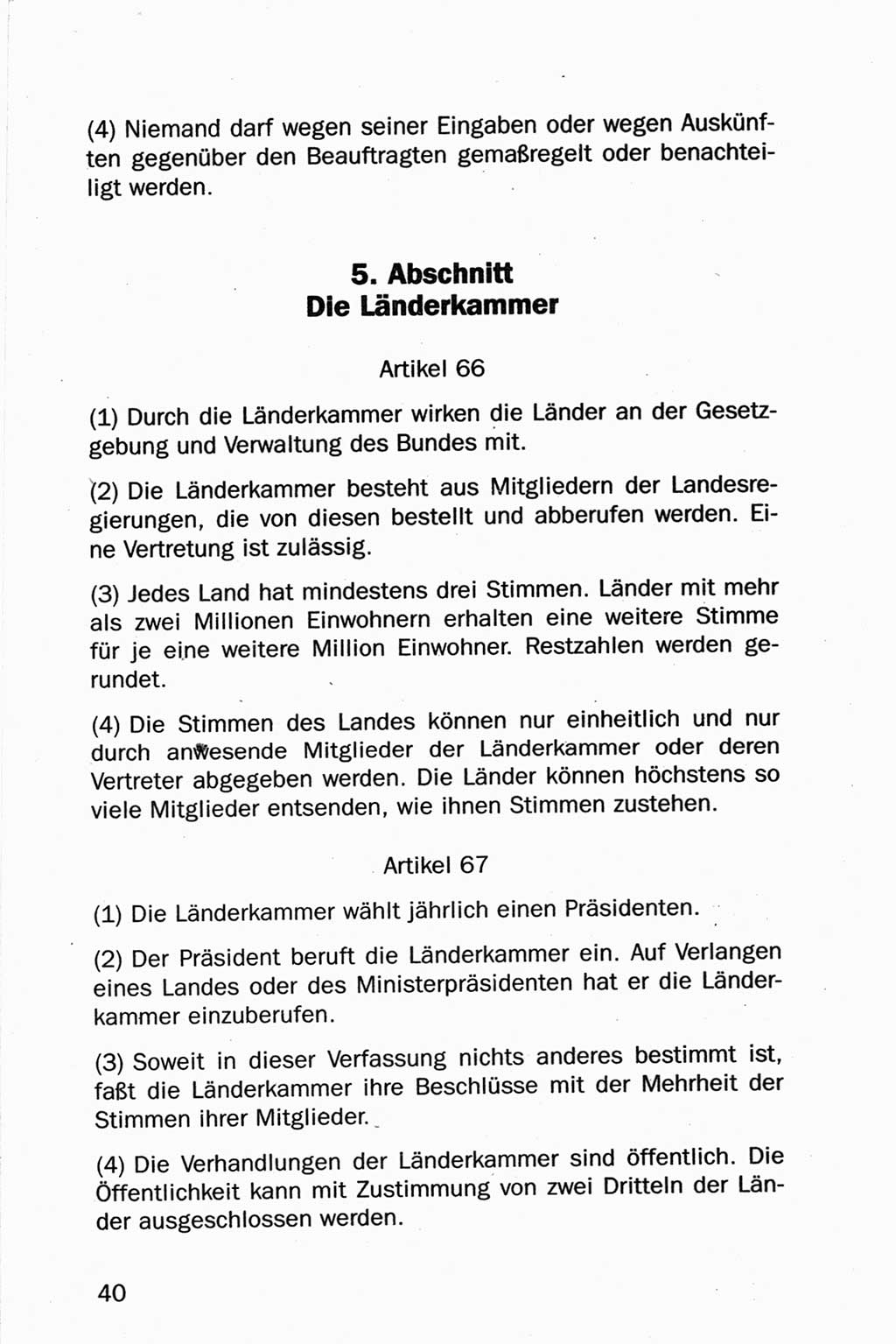 Entwurf Verfassung der Deutschen Demokratischen Republik (DDR), Arbeitsgruppe "Neue Verfassung der DDR" des Runden Tisches, Berlin 1990, Seite 40 (Entw. Verf. DDR 1990, S. 40)