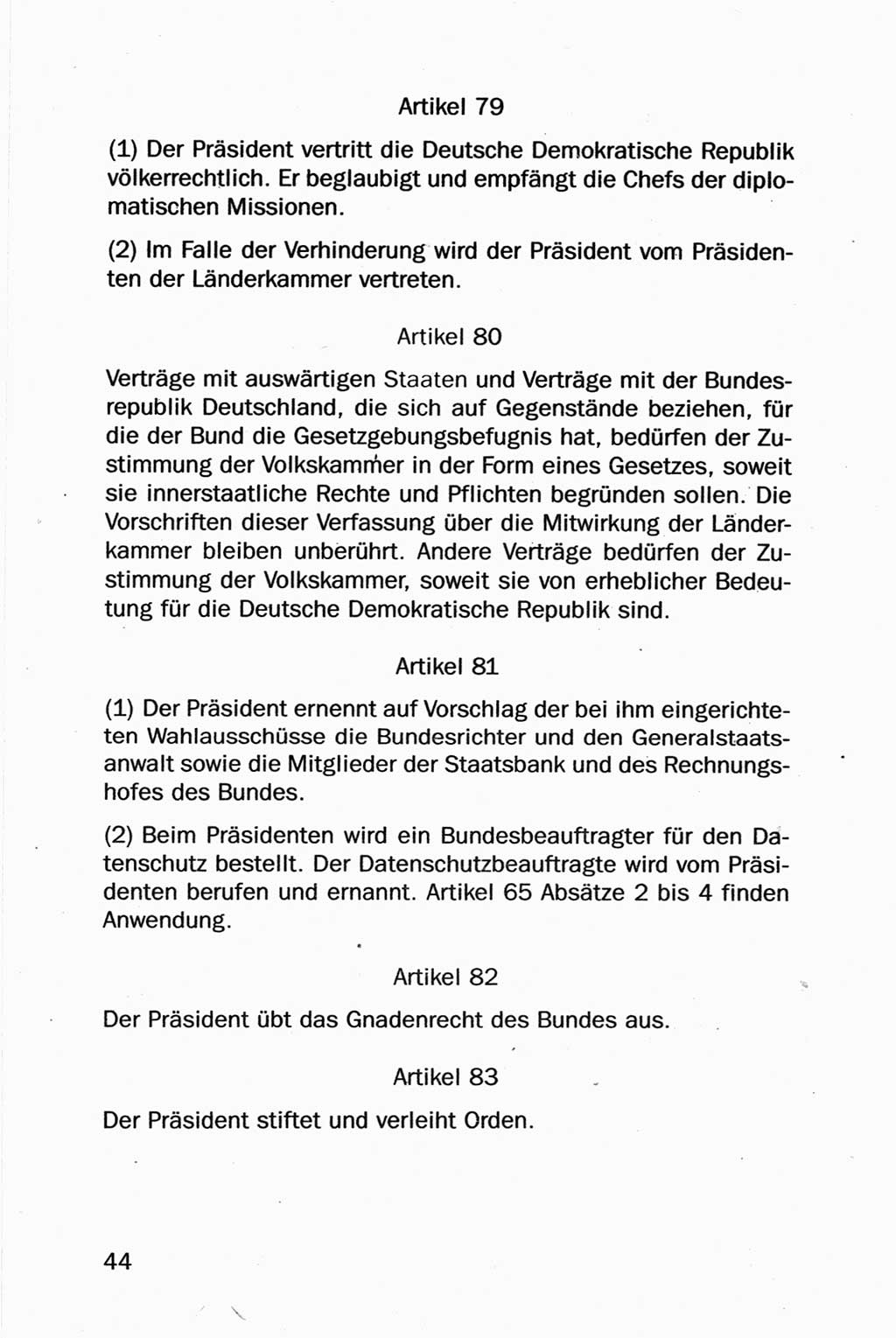 Entwurf Verfassung der Deutschen Demokratischen Republik (DDR), Arbeitsgruppe "Neue Verfassung der DDR" des Runden Tisches, Berlin 1990, Seite 44 (Entw. Verf. DDR 1990, S. 44)