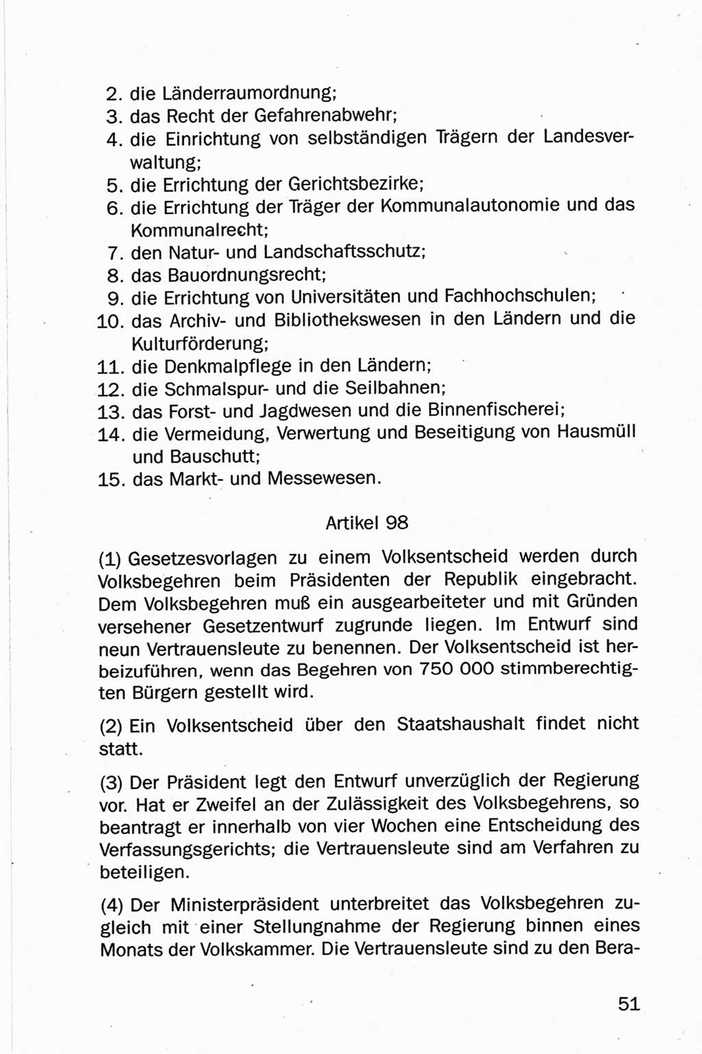 Entwurf Verfassung der Deutschen Demokratischen Republik (DDR), Arbeitsgruppe "Neue Verfassung der DDR" des Runden Tisches, Berlin 1990, Seite 51 (Entw. Verf. DDR 1990, S. 51)