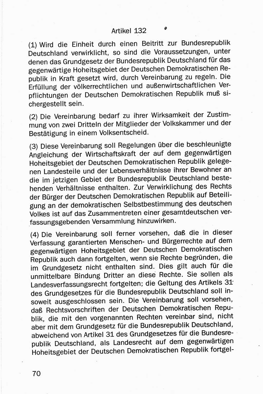 Entwurf Verfassung der Deutschen Demokratischen Republik (DDR), Arbeitsgruppe "Neue Verfassung der DDR" des Runden Tisches, Berlin 1990, Seite 70 (Entw. Verf. DDR 1990, S. 70)
