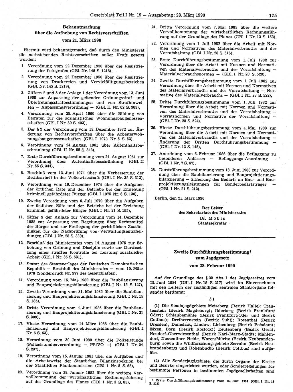 Gesetzblatt (GBl.) der Deutschen Demokratischen Republik (DDR) Teil Ⅰ 1990, Seite 175 (GBl. DDR Ⅰ 1990, S. 175)