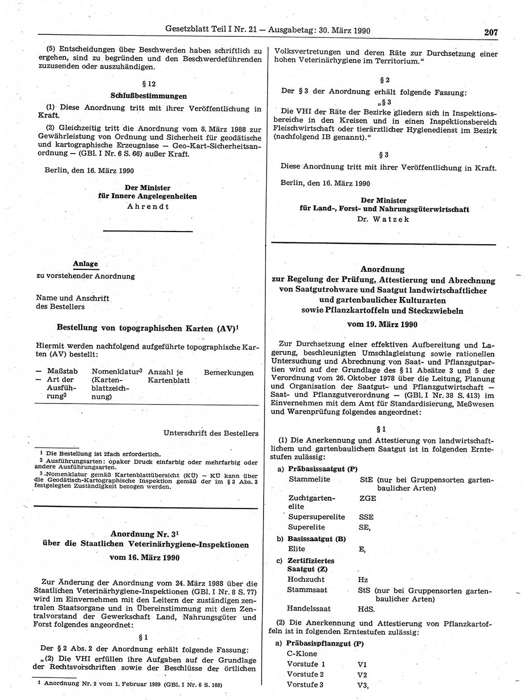 Gesetzblatt (GBl.) der Deutschen Demokratischen Republik (DDR) Teil Ⅰ 1990, Seite 207 (GBl. DDR Ⅰ 1990, S. 207)