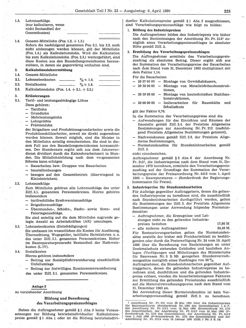 Gesetzblatt (GBl.) der Deutschen Demokratischen Republik (DDR) Teil Ⅰ 1990, Seite 225 (GBl. DDR Ⅰ 1990, S. 225)