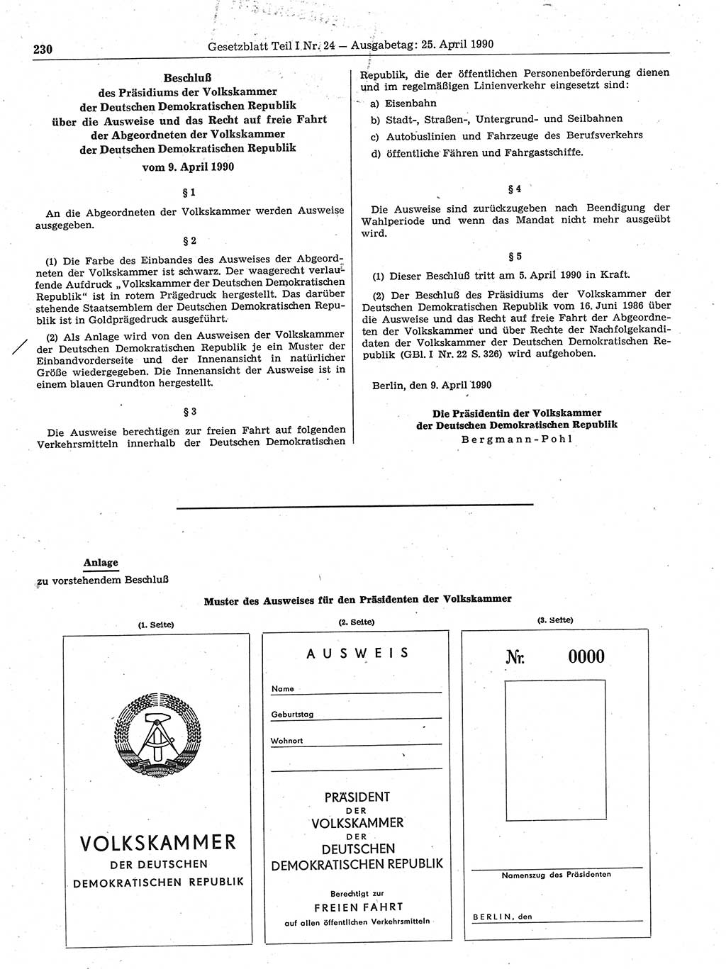 Gesetzblatt (GBl.) der Deutschen Demokratischen Republik (DDR) Teil Ⅰ 1990, Seite 230 (GBl. DDR Ⅰ 1990, S. 230)