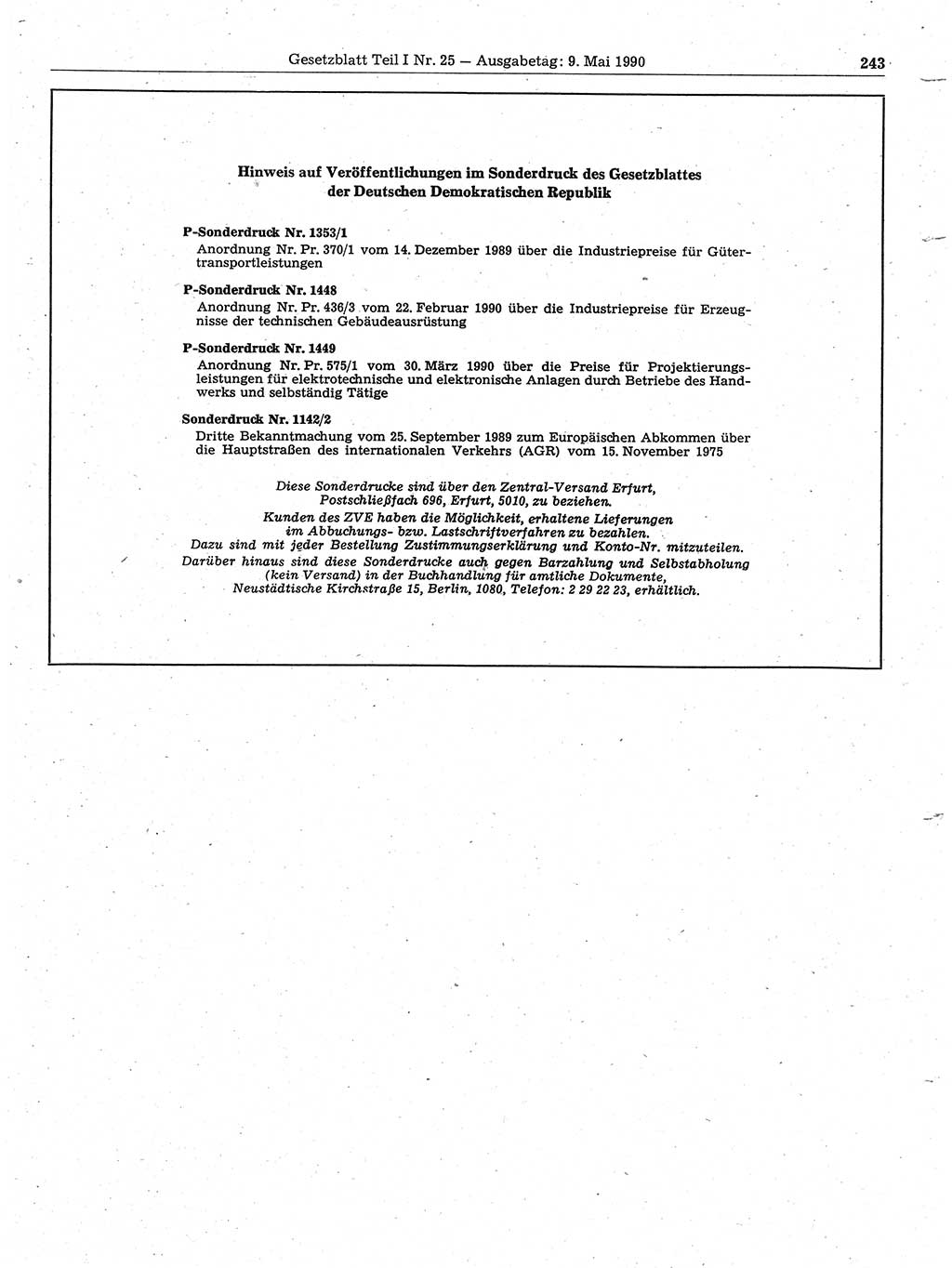 Gesetzblatt (GBl.) der Deutschen Demokratischen Republik (DDR) Teil Ⅰ 1990, Seite 243 (GBl. DDR Ⅰ 1990, S. 243)