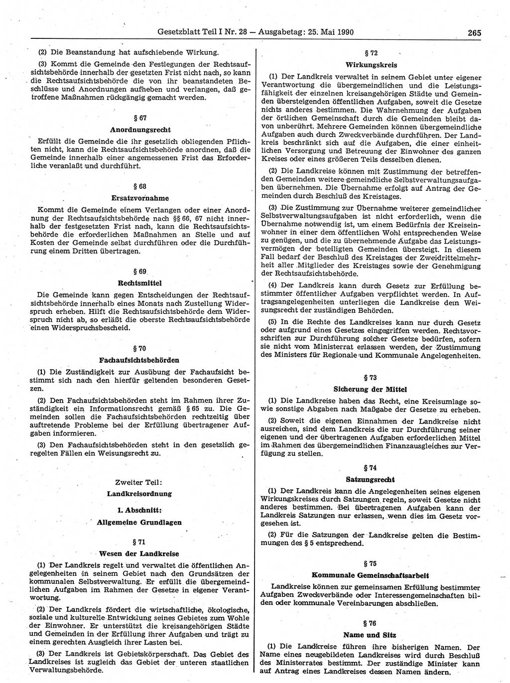 Gesetzblatt (GBl.) der Deutschen Demokratischen Republik (DDR) Teil Ⅰ 1990, Seite 265 (GBl. DDR Ⅰ 1990, S. 265)