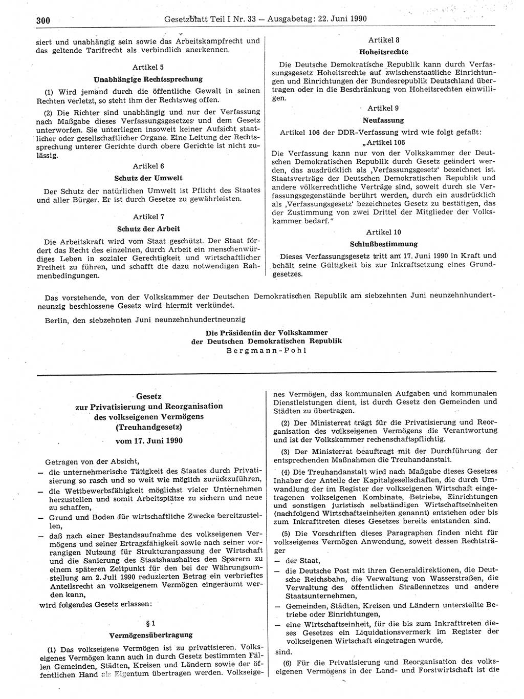 Gesetzblatt (GBl.) der Deutschen Demokratischen Republik (DDR) Teil Ⅰ 1990, Seite 300 (GBl. DDR Ⅰ 1990, S. 300)