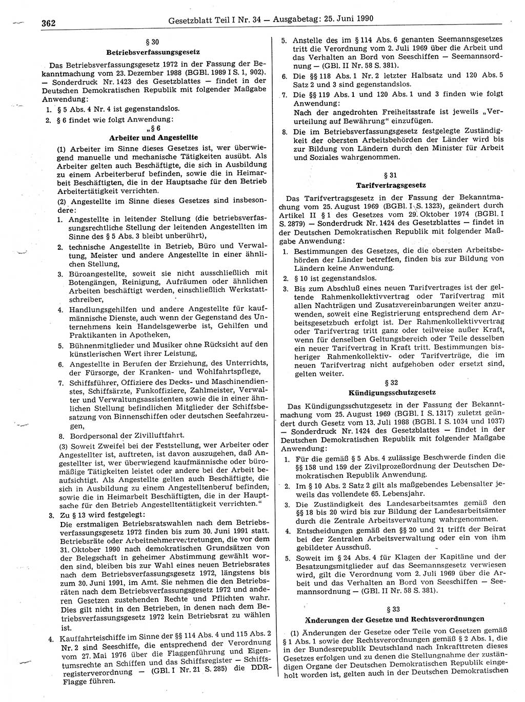 Gesetzblatt (GBl.) der Deutschen Demokratischen Republik (DDR) Teil Ⅰ 1990, Seite 362 (GBl. DDR Ⅰ 1990, S. 362)