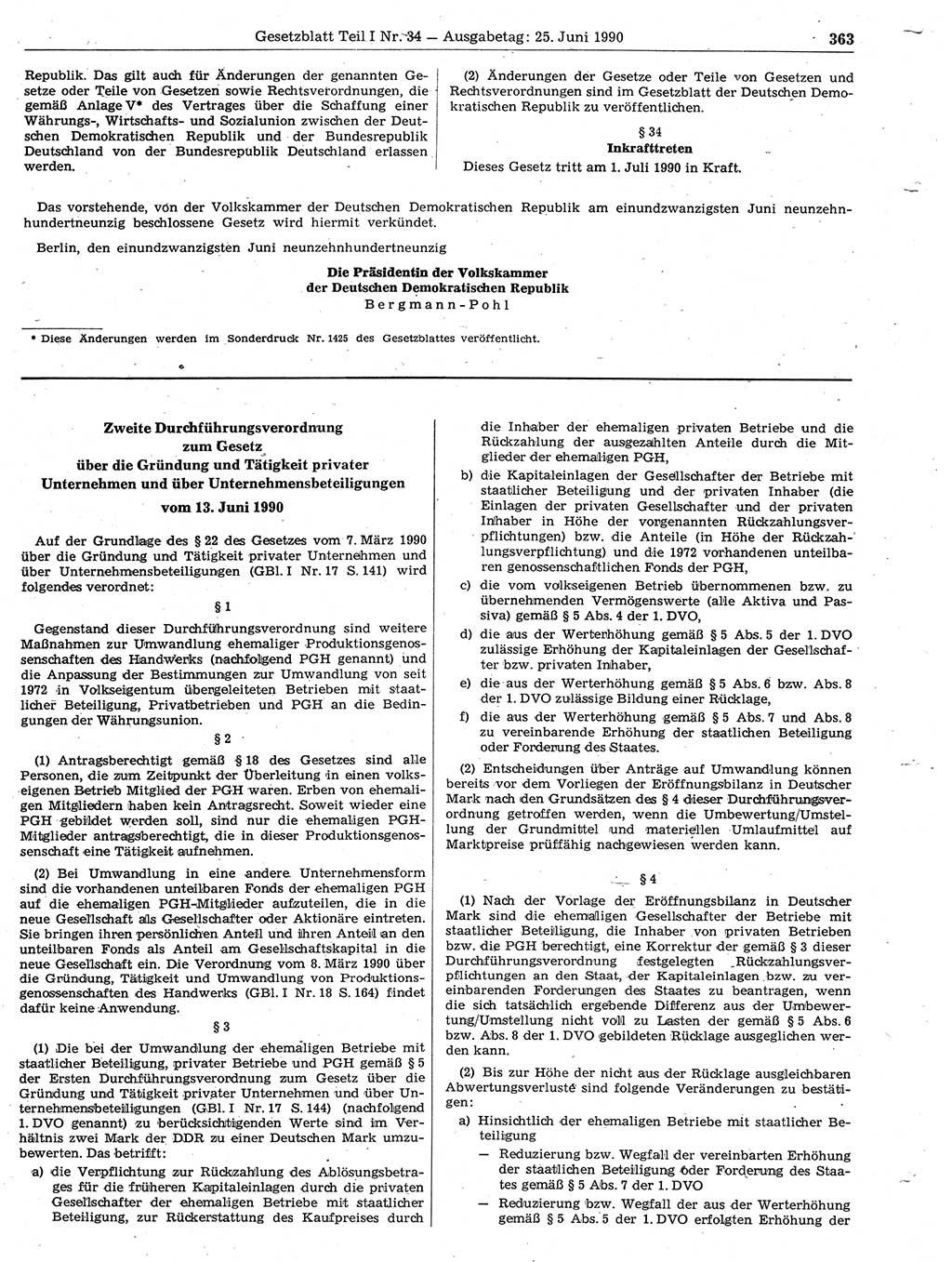 Gesetzblatt (GBl.) der Deutschen Demokratischen Republik (DDR) Teil Ⅰ 1990, Seite 363 (GBl. DDR Ⅰ 1990, S. 363)