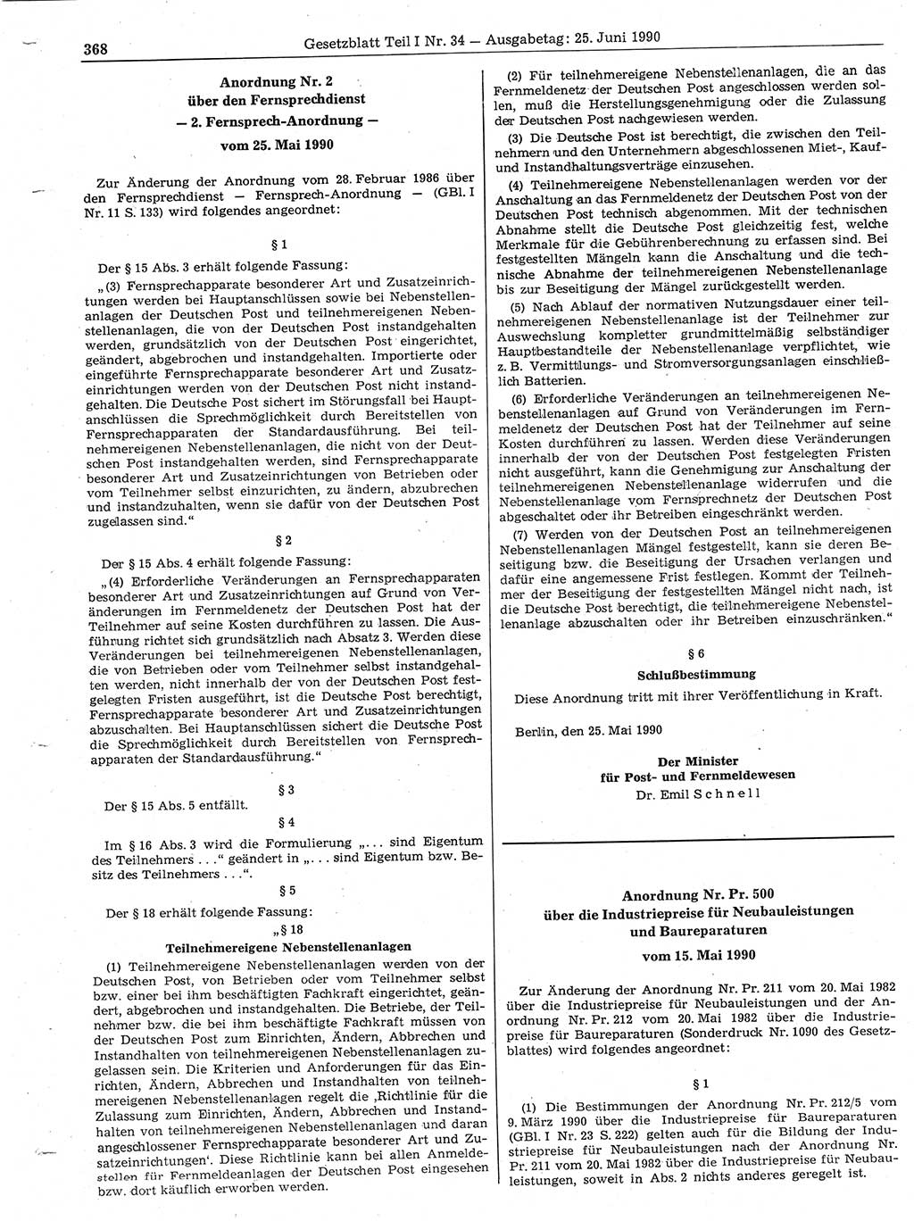 Gesetzblatt (GBl.) der Deutschen Demokratischen Republik (DDR) Teil Ⅰ 1990, Seite 368 (GBl. DDR Ⅰ 1990, S. 368)