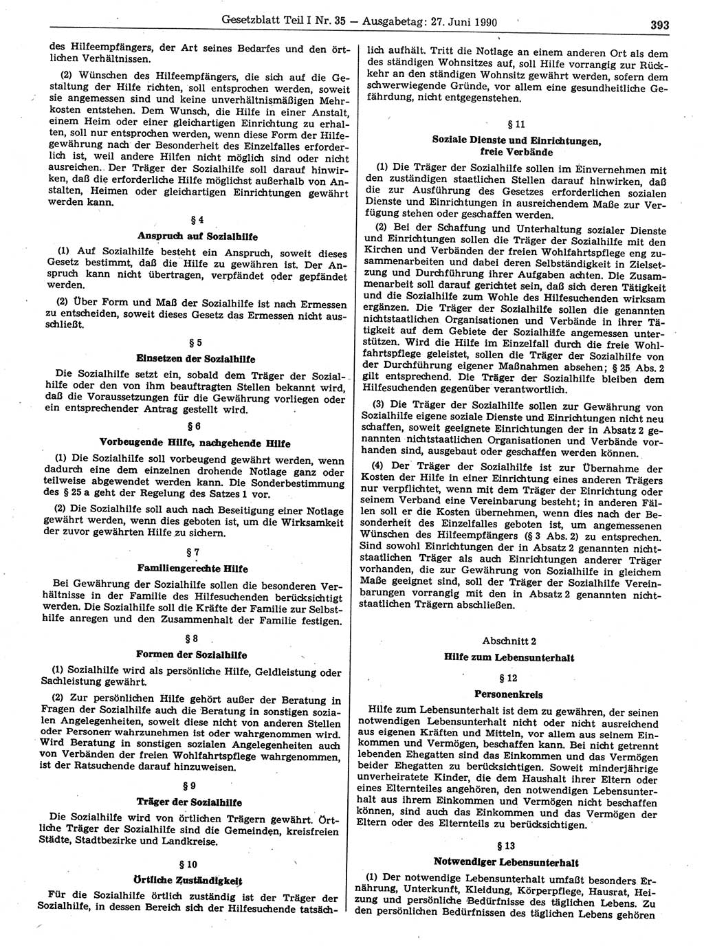 Gesetzblatt (GBl.) der Deutschen Demokratischen Republik (DDR) Teil Ⅰ 1990, Seite 393 (GBl. DDR Ⅰ 1990, S. 393)
