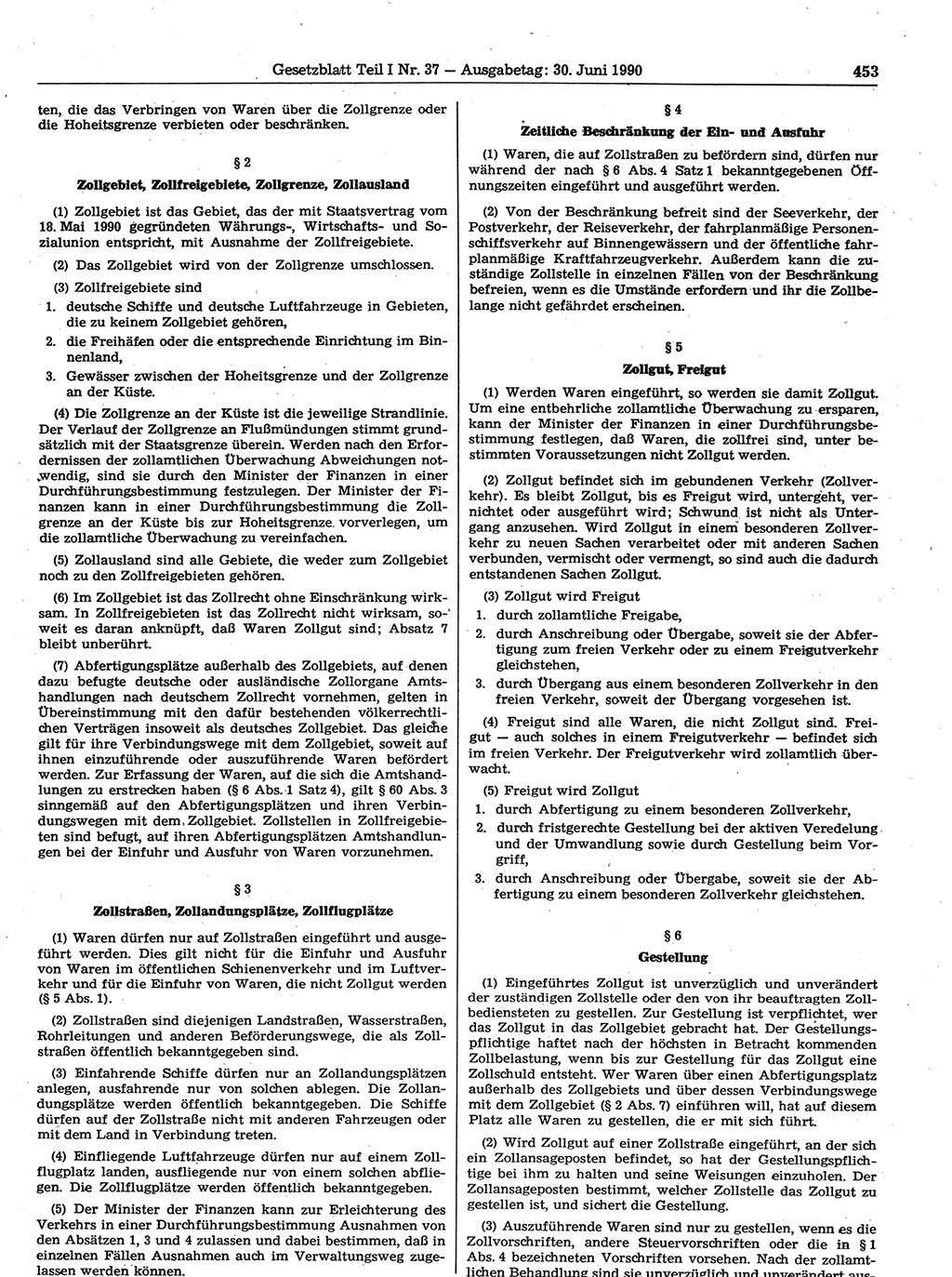 Gesetzblatt (GBl.) der Deutschen Demokratischen Republik (DDR) Teil Ⅰ 1990, Seite 453 (GBl. DDR Ⅰ 1990, S. 453)