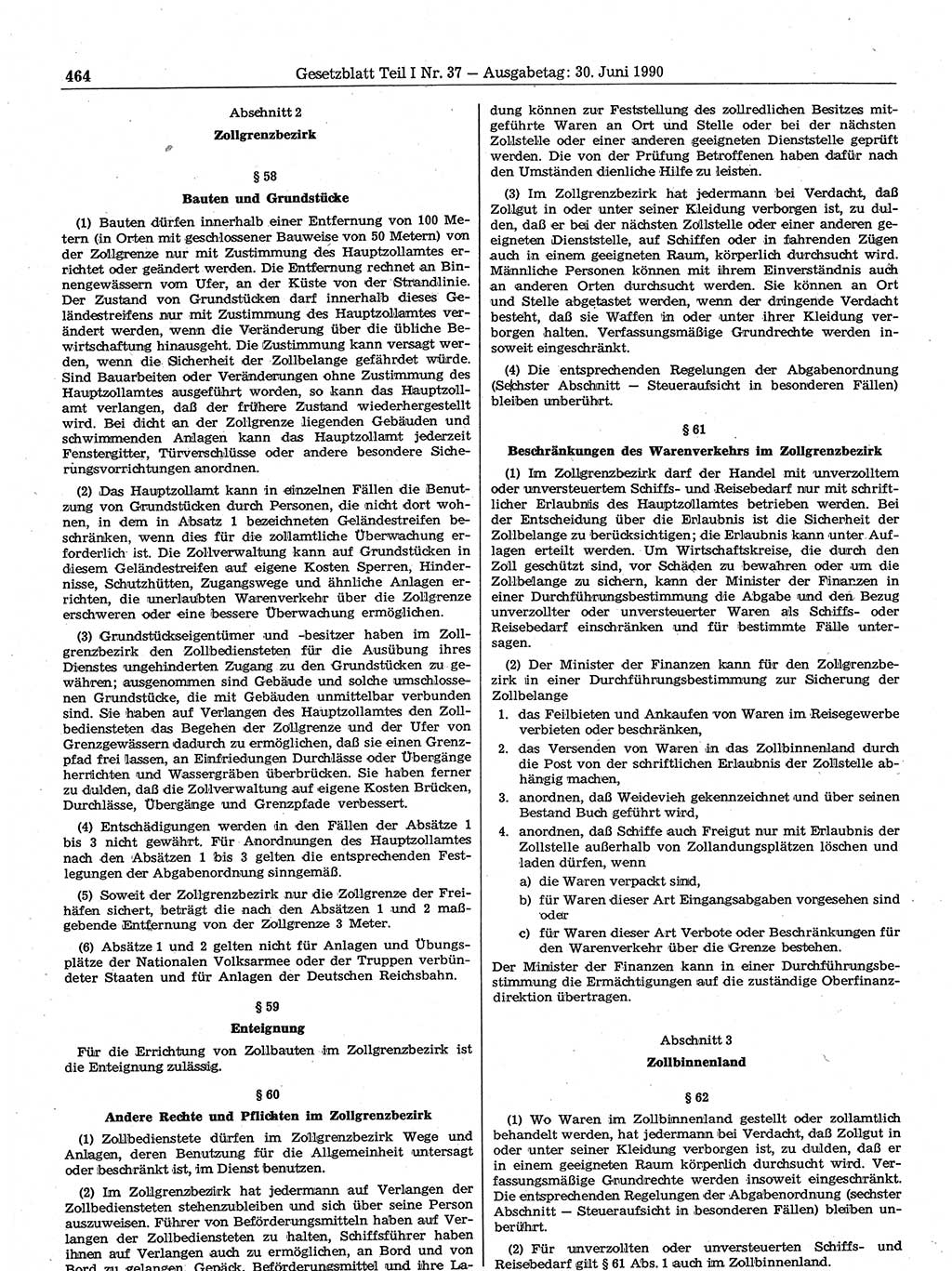 Gesetzblatt (GBl.) der Deutschen Demokratischen Republik (DDR) Teil Ⅰ 1990, Seite 464 (GBl. DDR Ⅰ 1990, S. 464)