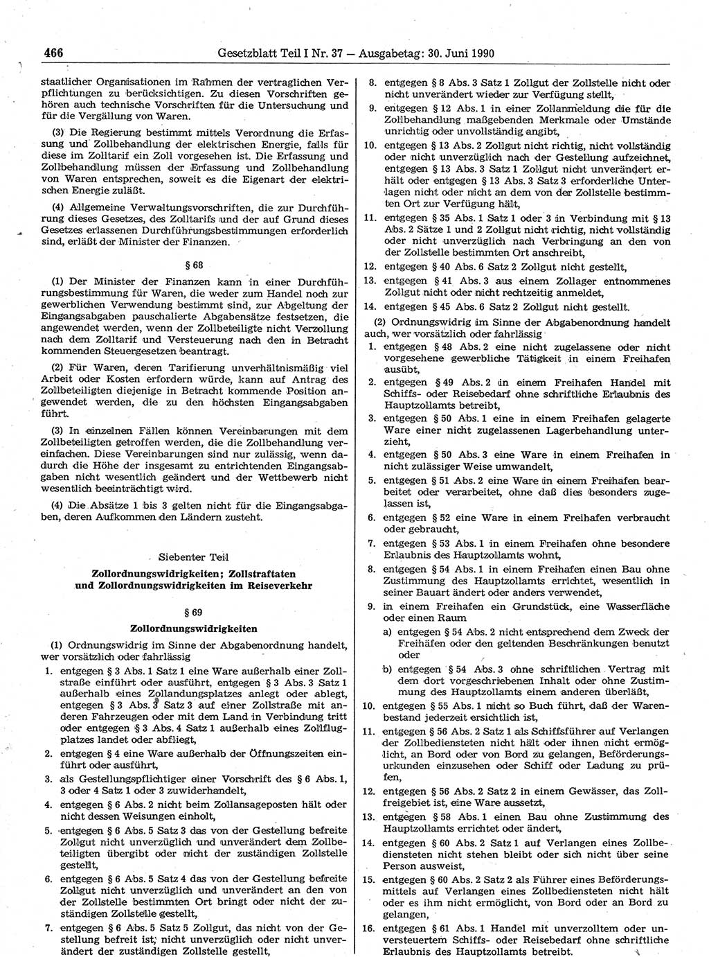 Gesetzblatt (GBl.) der Deutschen Demokratischen Republik (DDR) Teil Ⅰ 1990, Seite 466 (GBl. DDR Ⅰ 1990, S. 466)