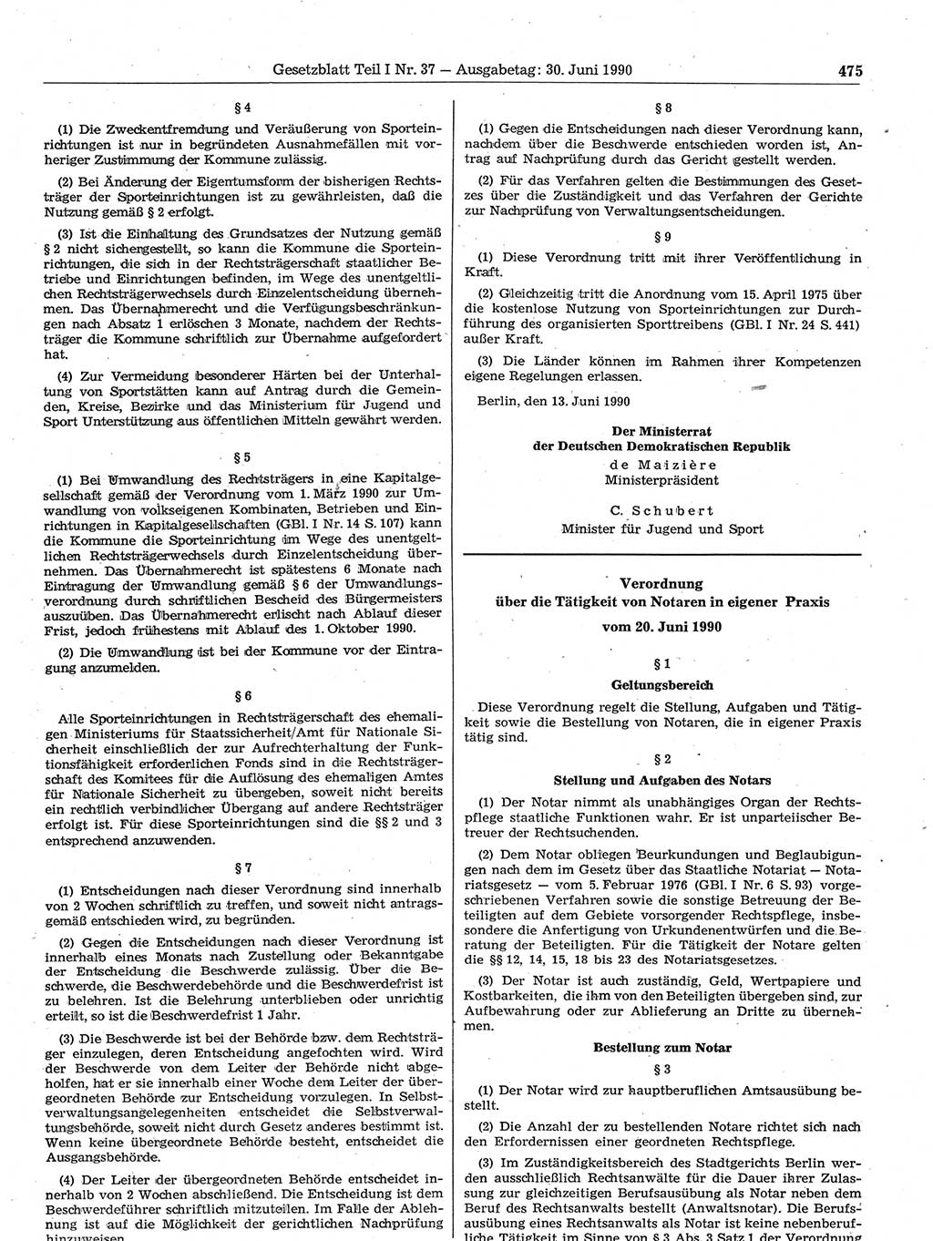 Gesetzblatt (GBl.) der Deutschen Demokratischen Republik (DDR) Teil Ⅰ 1990, Seite 475 (GBl. DDR Ⅰ 1990, S. 475)