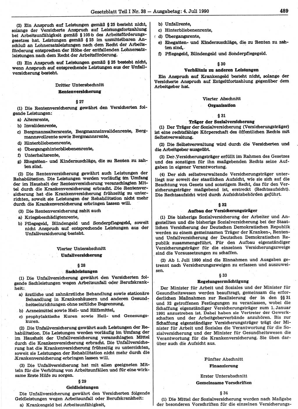 Gesetzblatt (GBl.) der Deutschen Demokratischen Republik (DDR) Teil Ⅰ 1990, Seite 489 (GBl. DDR Ⅰ 1990, S. 489)