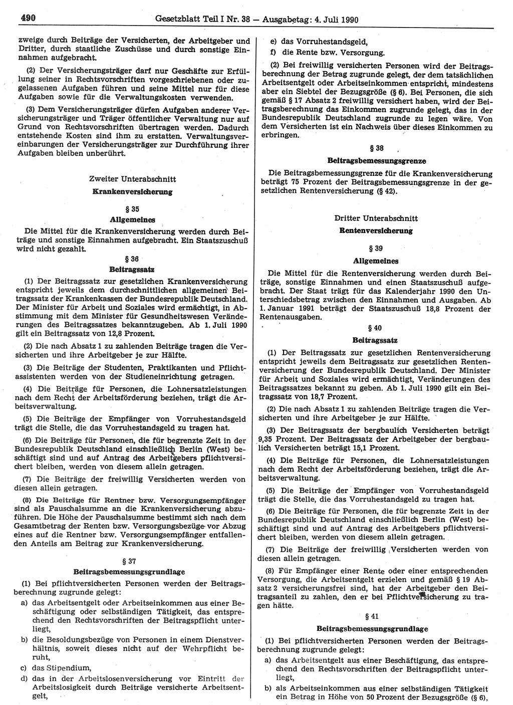 Gesetzblatt (GBl.) der Deutschen Demokratischen Republik (DDR) Teil Ⅰ 1990, Seite 490 (GBl. DDR Ⅰ 1990, S. 490)