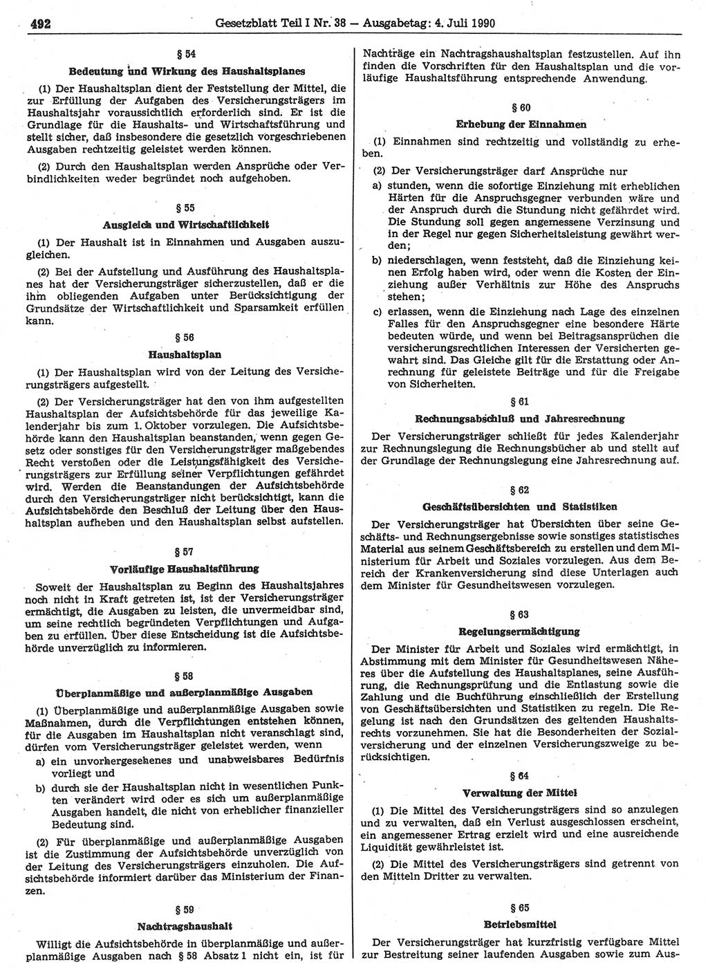 Gesetzblatt (GBl.) der Deutschen Demokratischen Republik (DDR) Teil Ⅰ 1990, Seite 492 (GBl. DDR Ⅰ 1990, S. 492)
