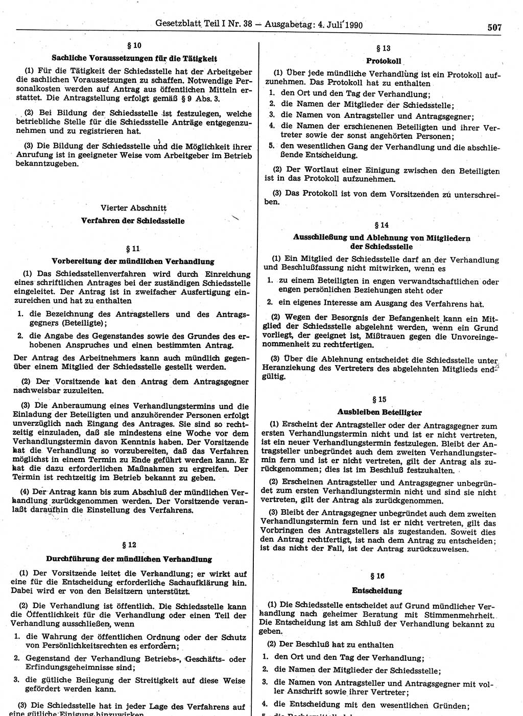 Gesetzblatt (GBl.) der Deutschen Demokratischen Republik (DDR) Teil Ⅰ 1990, Seite 507 (GBl. DDR Ⅰ 1990, S. 507)