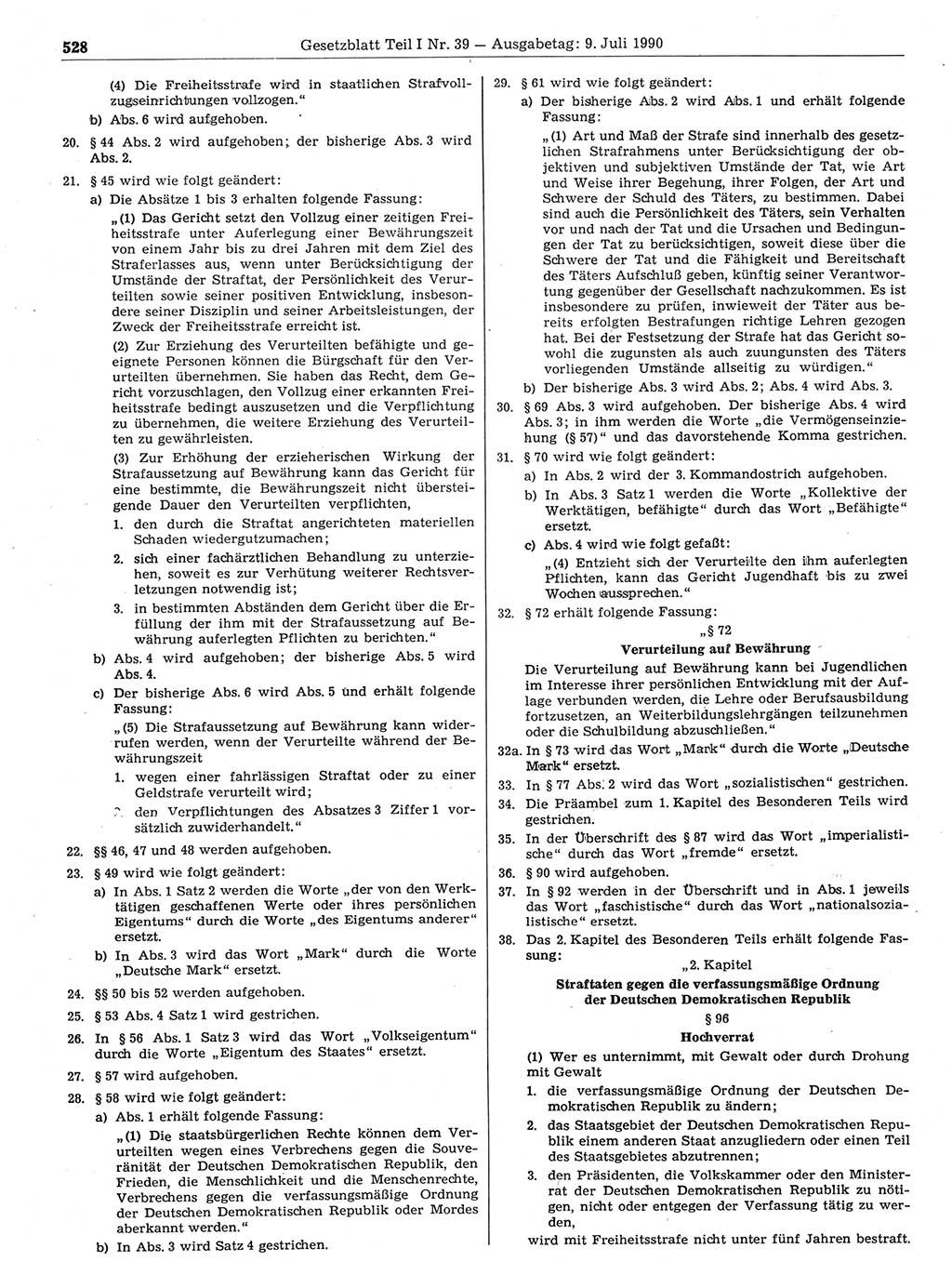 Gesetzblatt (GBl.) der Deutschen Demokratischen Republik (DDR) Teil Ⅰ 1990, Seite 528 (GBl. DDR Ⅰ 1990, S. 528)