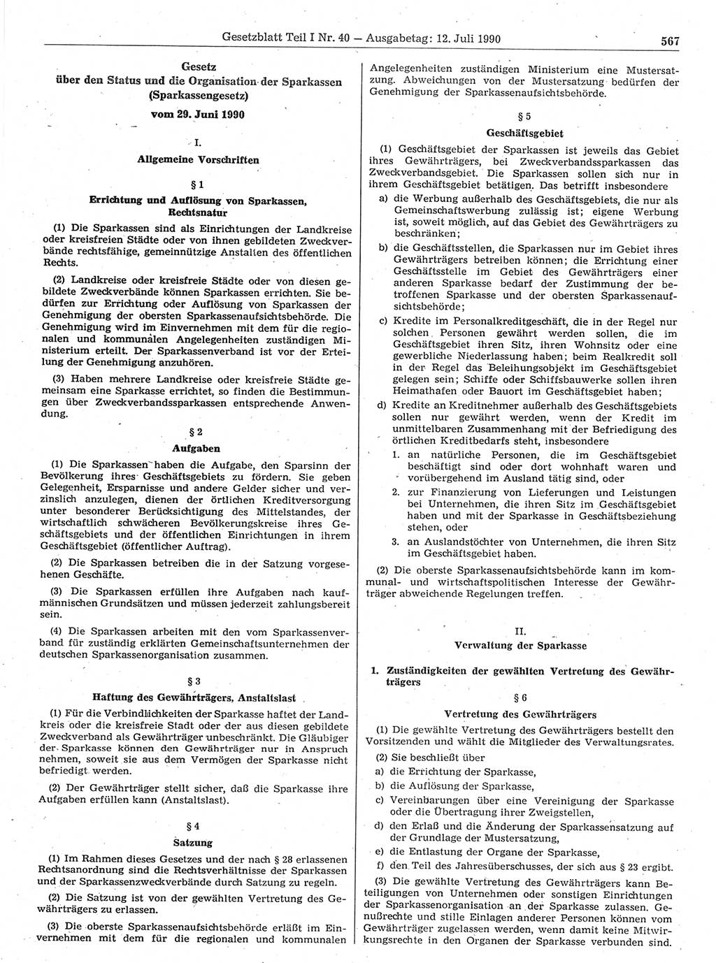 Gesetzblatt (GBl.) der Deutschen Demokratischen Republik (DDR) Teil Ⅰ 1990, Seite 567 (GBl. DDR Ⅰ 1990, S. 567)