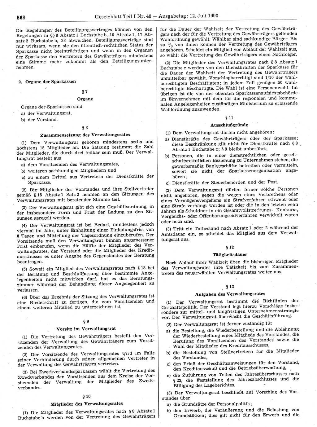 Gesetzblatt (GBl.) der Deutschen Demokratischen Republik (DDR) Teil Ⅰ 1990, Seite 568 (GBl. DDR Ⅰ 1990, S. 568)