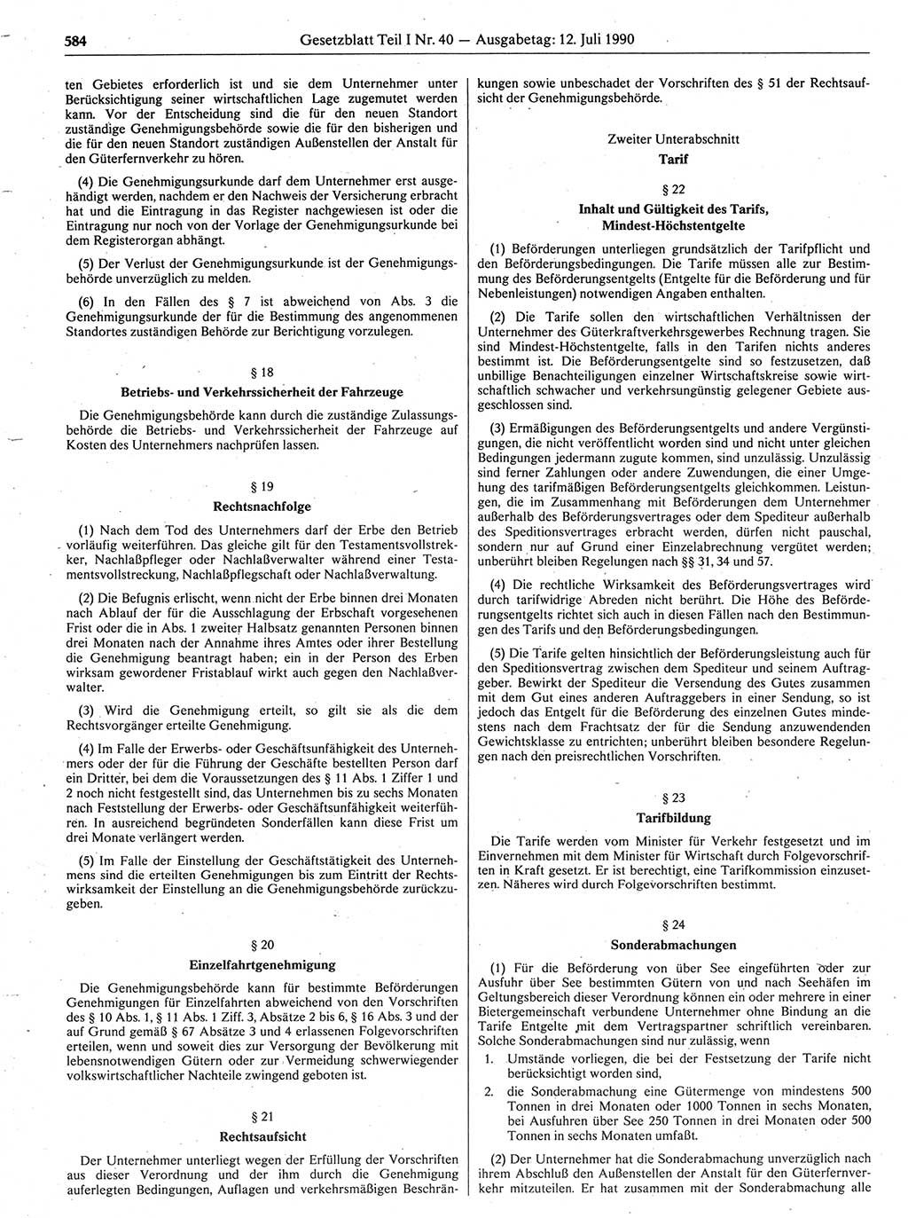 Gesetzblatt (GBl.) der Deutschen Demokratischen Republik (DDR) Teil Ⅰ 1990, Seite 584 (GBl. DDR Ⅰ 1990, S. 584)