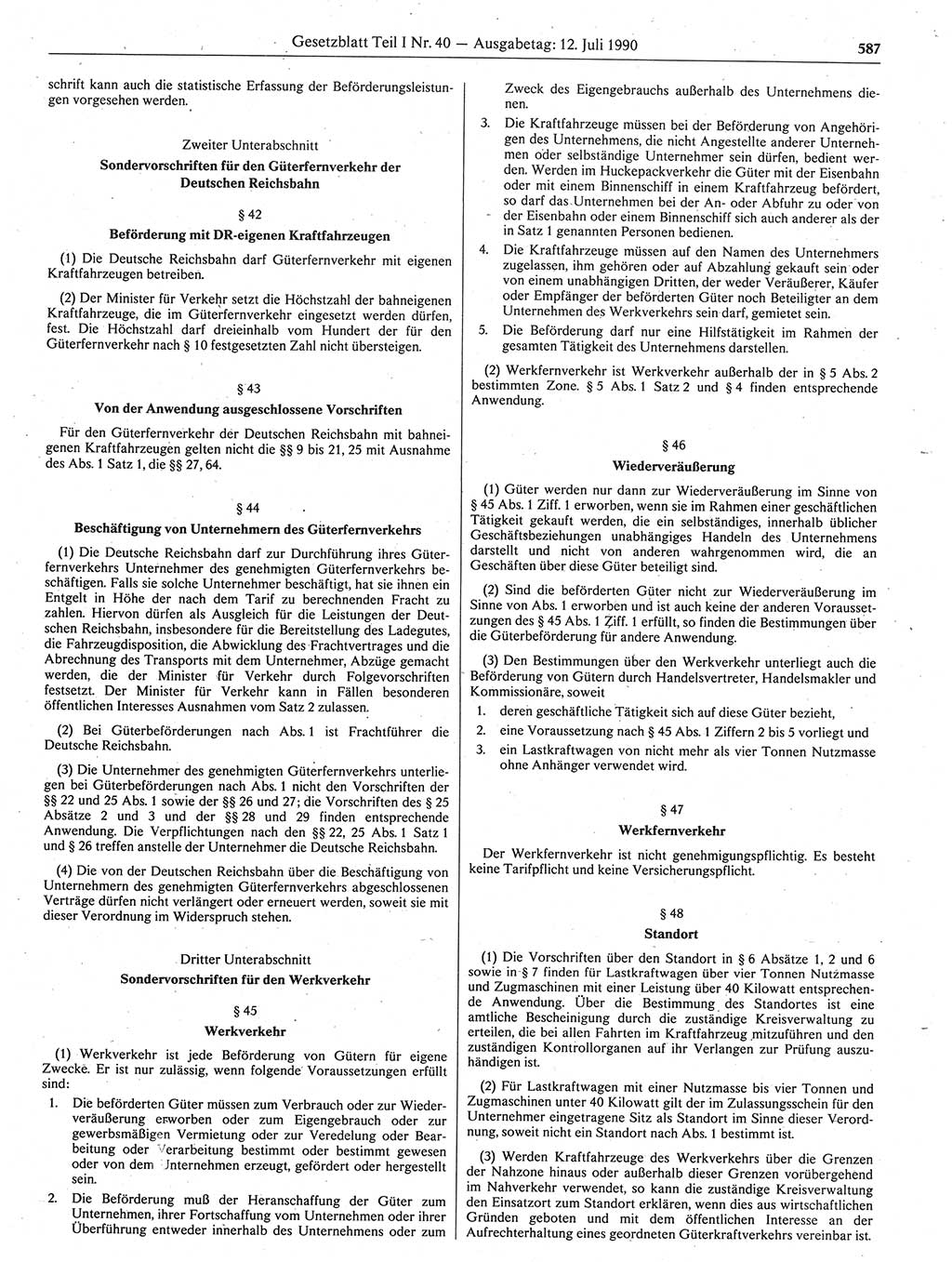 Gesetzblatt (GBl.) der Deutschen Demokratischen Republik (DDR) Teil Ⅰ 1990, Seite 587 (GBl. DDR Ⅰ 1990, S. 587)